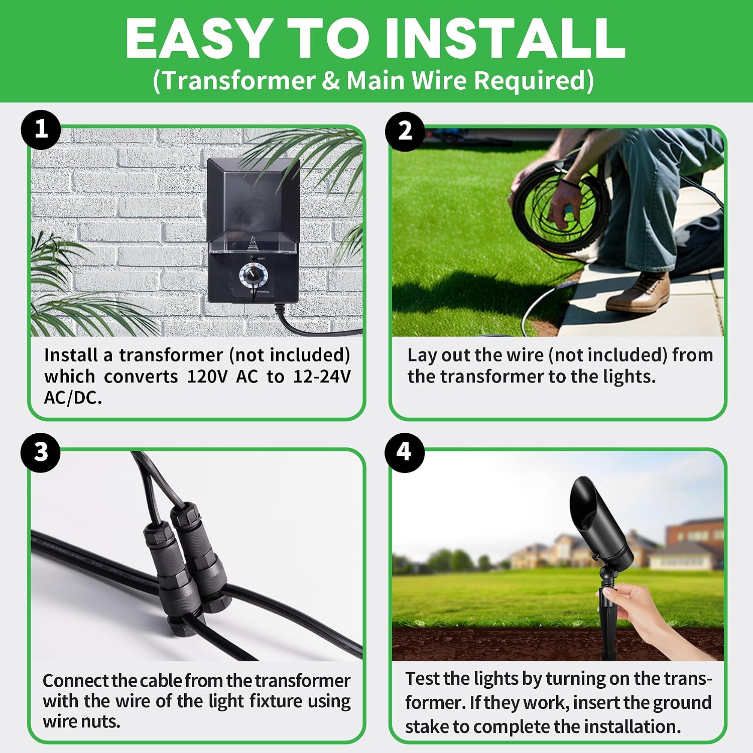 Outdoor Landscape Spotlights - 2700K/3000K/3500K/4000K/5000K Switchable White, Low Voltage Spot Lights LED Hard-Wired, IP65 Waterproof Uplighting, Black Aluminum for Backyard Fence 8 Pack