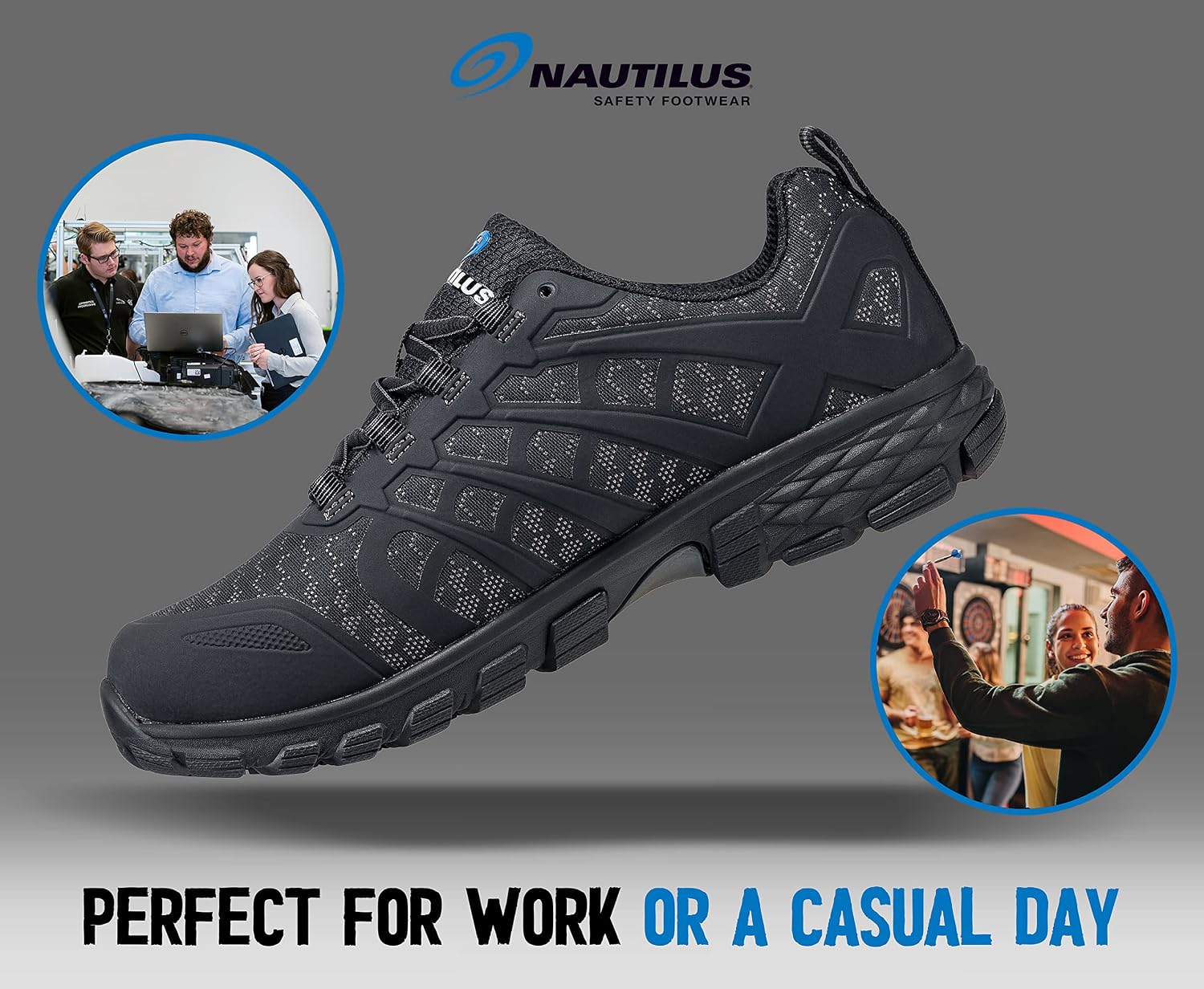Nautilus Stratus Men's Athletic Work Shoe by FSI Oil and Slip Resistant, Steel Safety Toe, Ultra Lightweight, N1911-Black