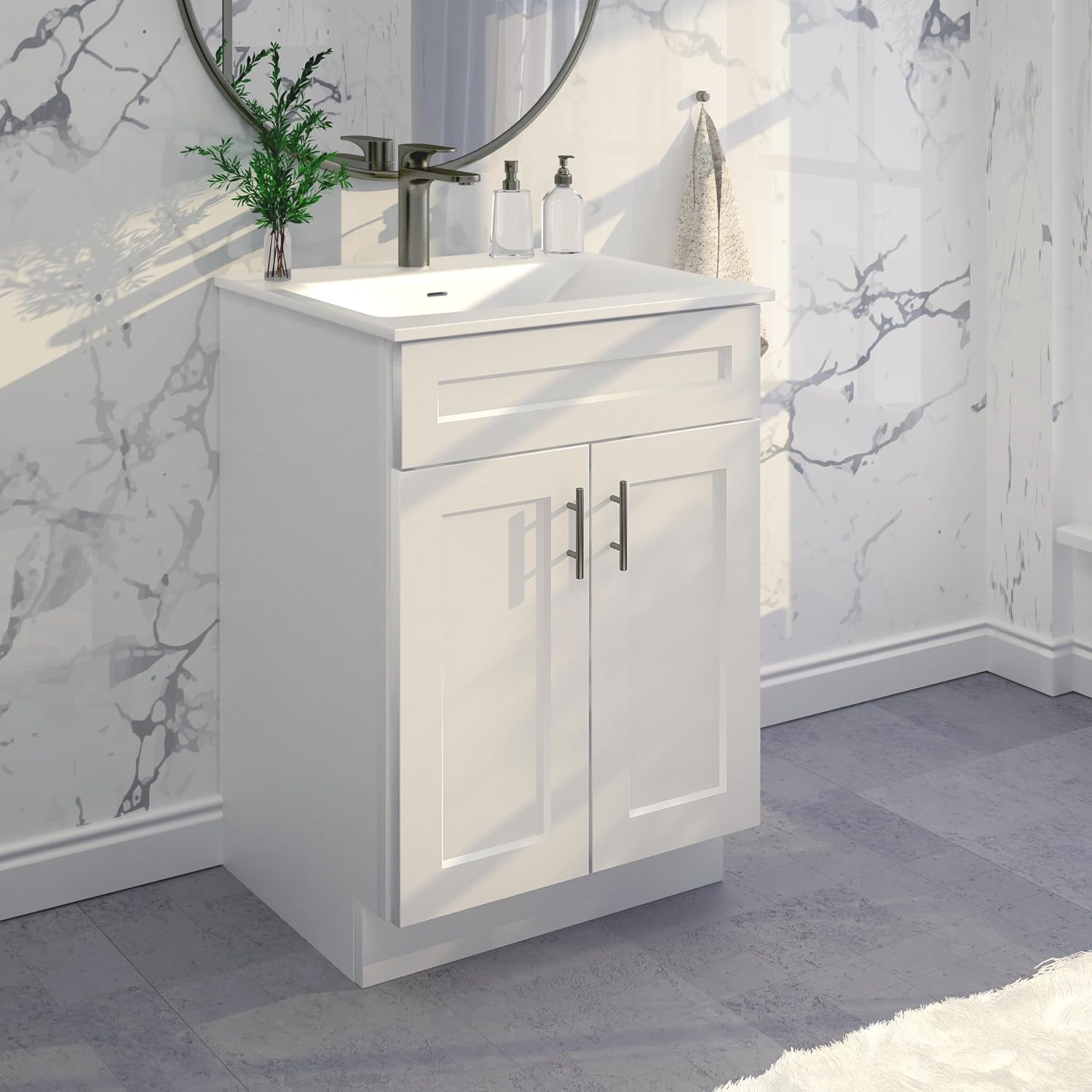 La Royal White Shaker Sink Base Bathroom Vanity Ready-to-Assemble Bathroom Cabinet 24' Width