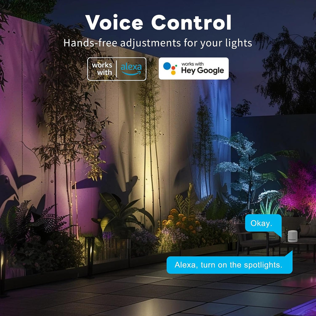 Smart Outdoor Landscape Spotlights Color Change - 12V Multicolored LED Spot Lights Hard-Wired Waterproof, Low Voltage Uplighting Using App, Aluminum Black for Backyard Fence 8 Pack