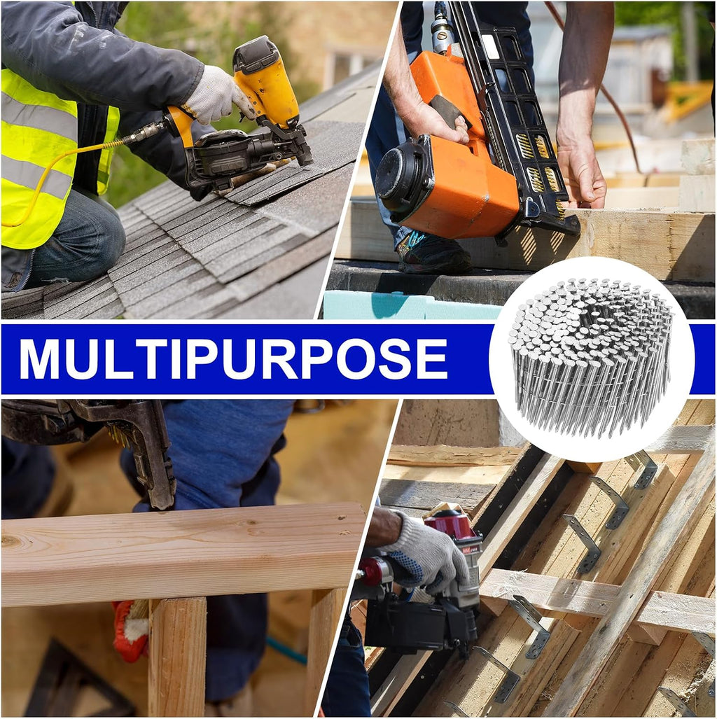 uxcell 3600 Count Siding Nails 2-1/2'x0.09' 15-Degree 304 Stainless Steel Ring Shank Full Round Head Collated Wire Coil for Lath and Sheathing Materials