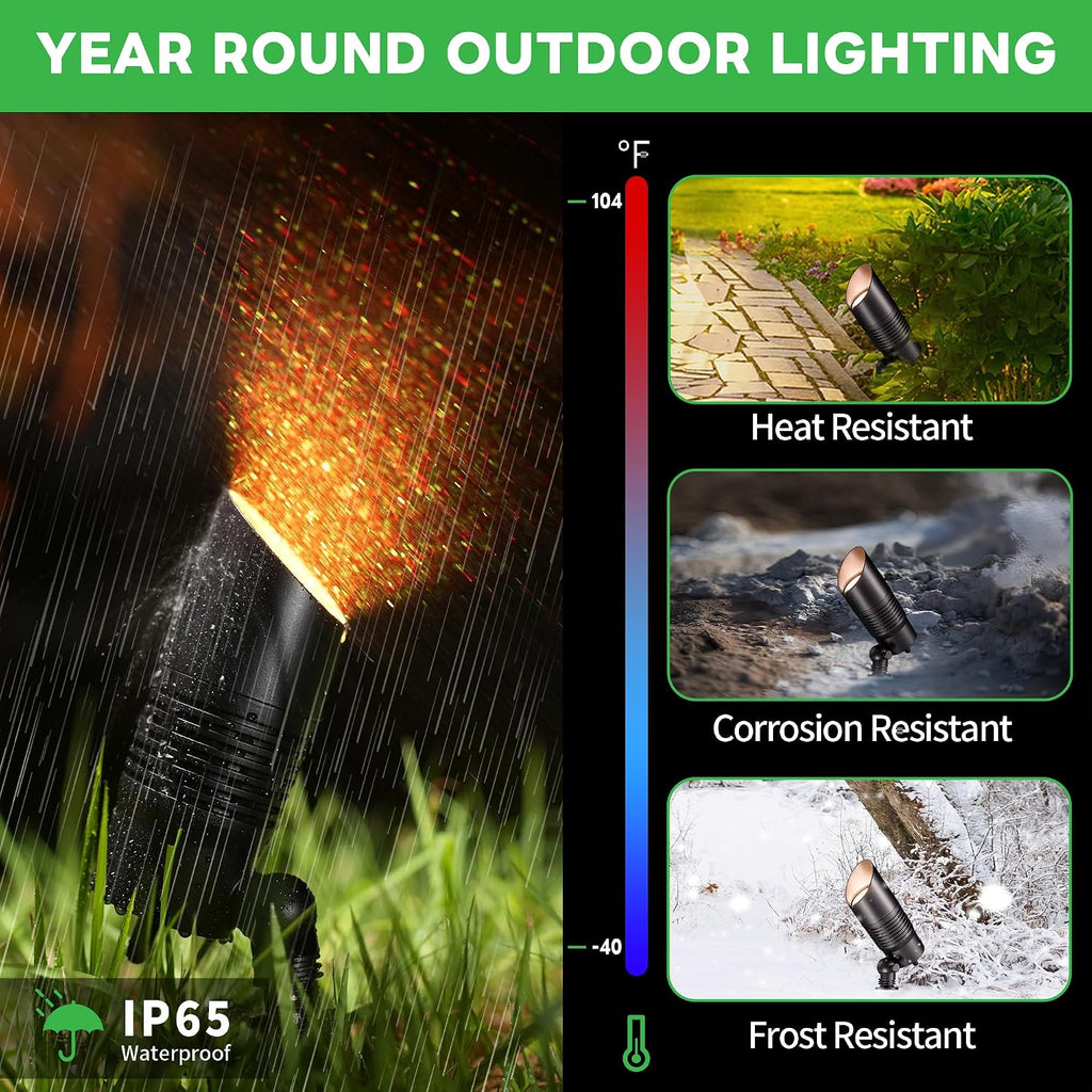 Smart Outdoor Landscape Spotlights Color Change - 12V Multicolored LED Spot Lights Hard-Wired Waterproof, Low Voltage Uplighting Using App, Aluminum Black for Backyard Fence 8 Pack
