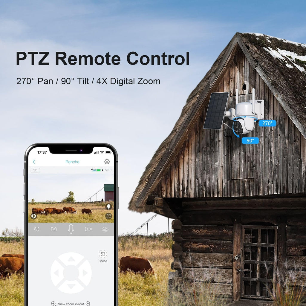 4G LTE Cellular Security Cameras Wireless Outdoor, Free Cloud Storage, 2K No WiFi Security Camera, Solar Camera Outdoor Wireless, Human Detection, 360 PTZ, 2-Way Talk, IP66 (Global Version)