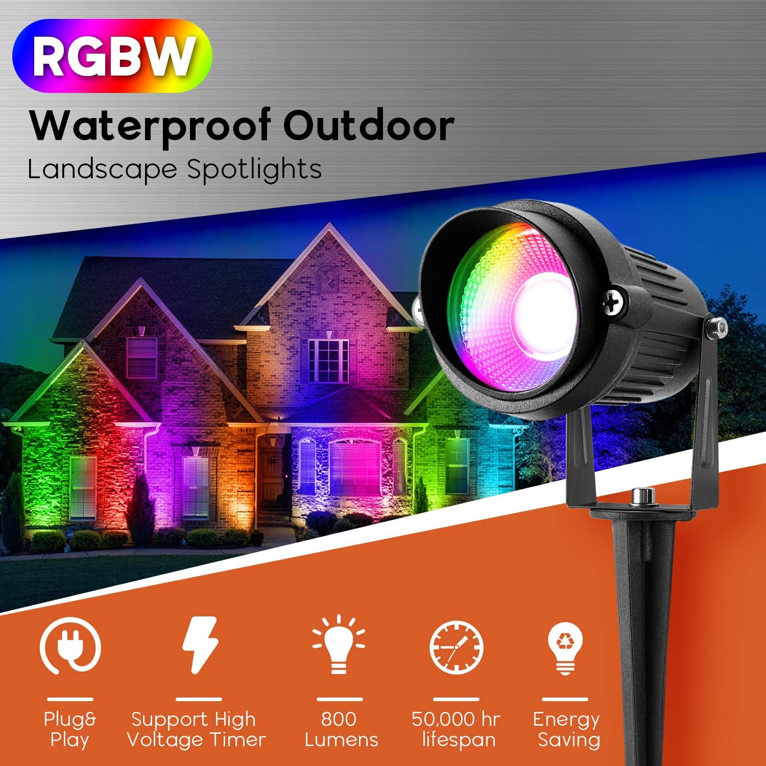 Landscape Lights 10W Christmas Spot Lights Outdoor RGBW Color Changing RGB and Warm White AC 110V-240V LED Landscape Lighting Remote Control Spotlight for Outdoor Yard Garden Lawn (6Pack)