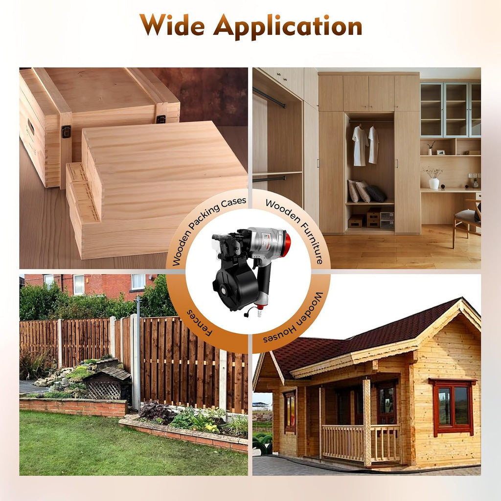 Cn55 Pneumatic Coil Siding Nailer, Industrial Portable Nail Gun W/Goggles & Metal Firing Pin,75psi-100psi,Nail Capacity 350pcs For Wooden Furniture,Fences.