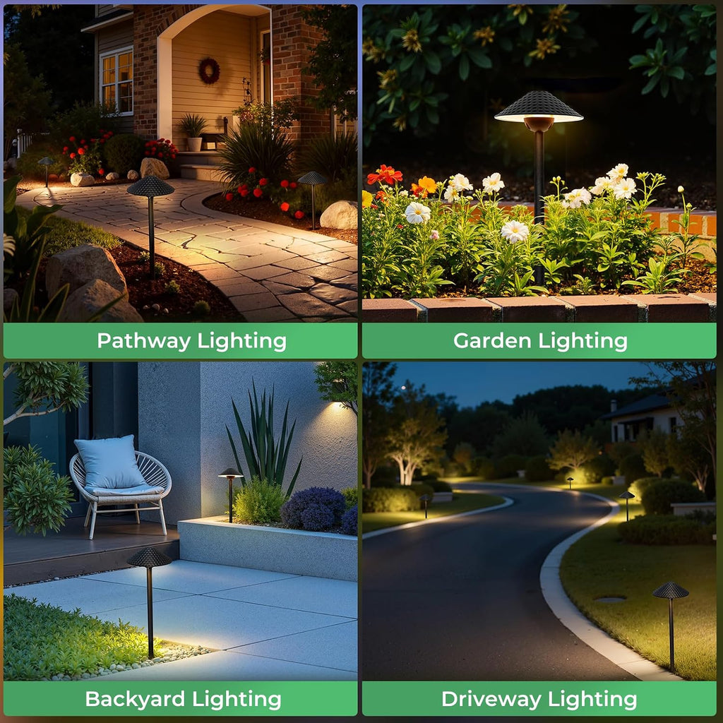 Gardencoin Low Voltage Pathway Lights (6.69'' Shade, 21.54'' Tall) 12V Outdoor LED Landscape Pathway Lighting Aluminum Vintage Hammered Path Lights with 4W 2700K Replaceable Bulb, 12 Pack