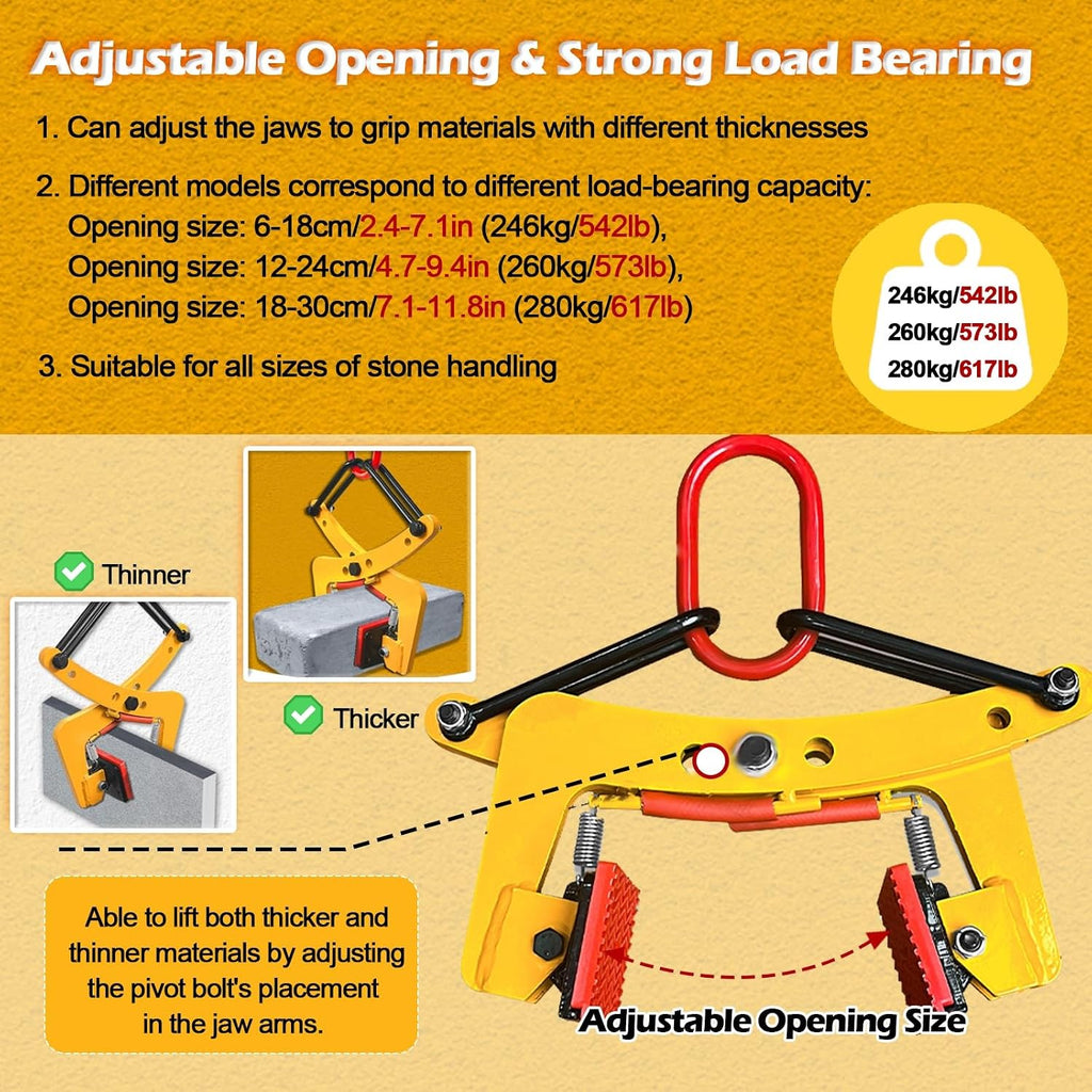 Granite Slab Lifting Clamps for Lifting Handling Transporting, Heavy Duty Stone Lifting Clamps Jaw Opening Up To 30cm/11.8inch, Adjustable Lifting Pliers Vertical Steel Plate Clamp(Opening size 6-18