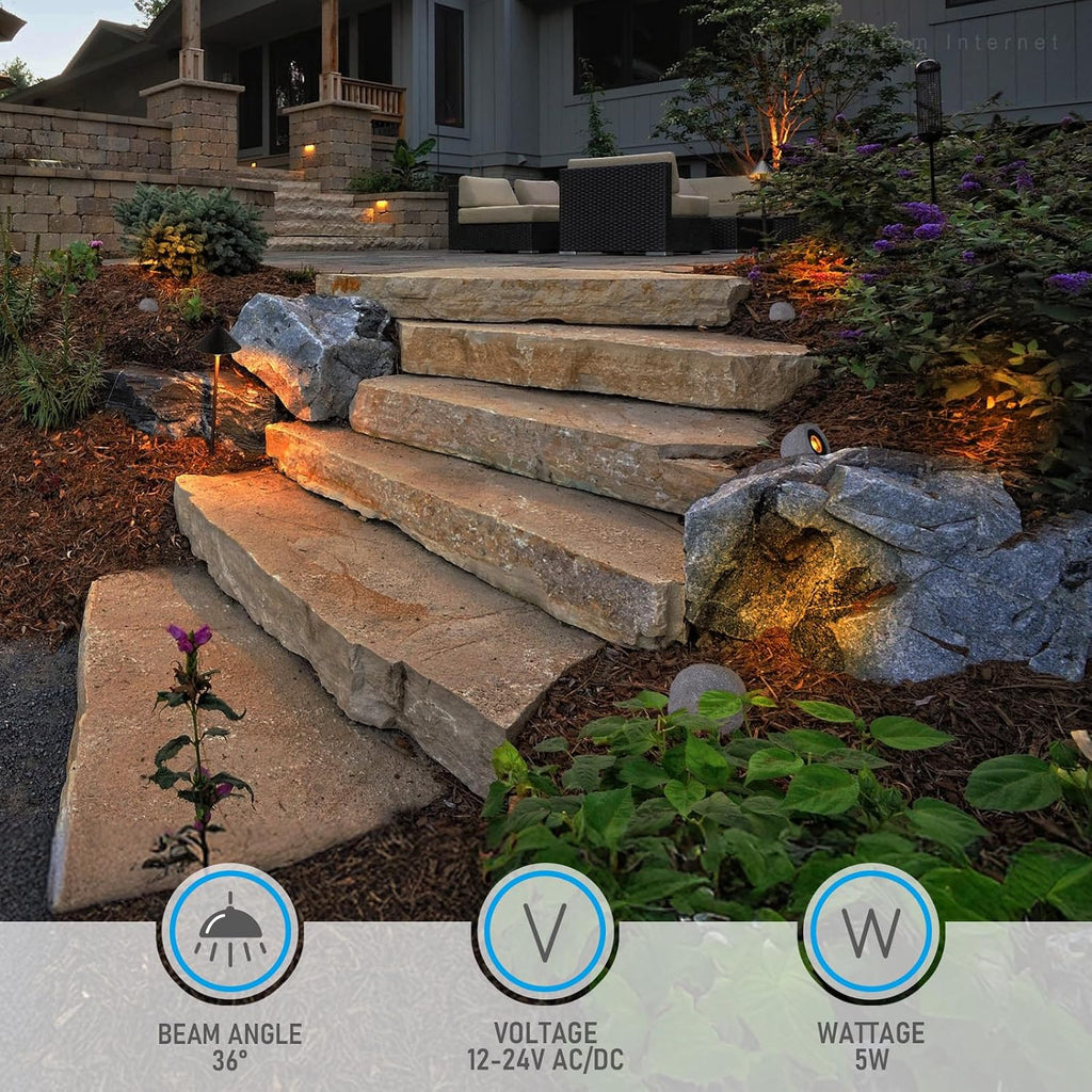 LEONLITE 5CCT LED Rock Lights Outdoor, 5W Low Voltage Landscape Spot Light for Garden, Yard, Decorative Stone Light, 12-24V AC/DC, CRI90, 200lm, IP65 Waterproof, Round, Light Gray, Pack of 4