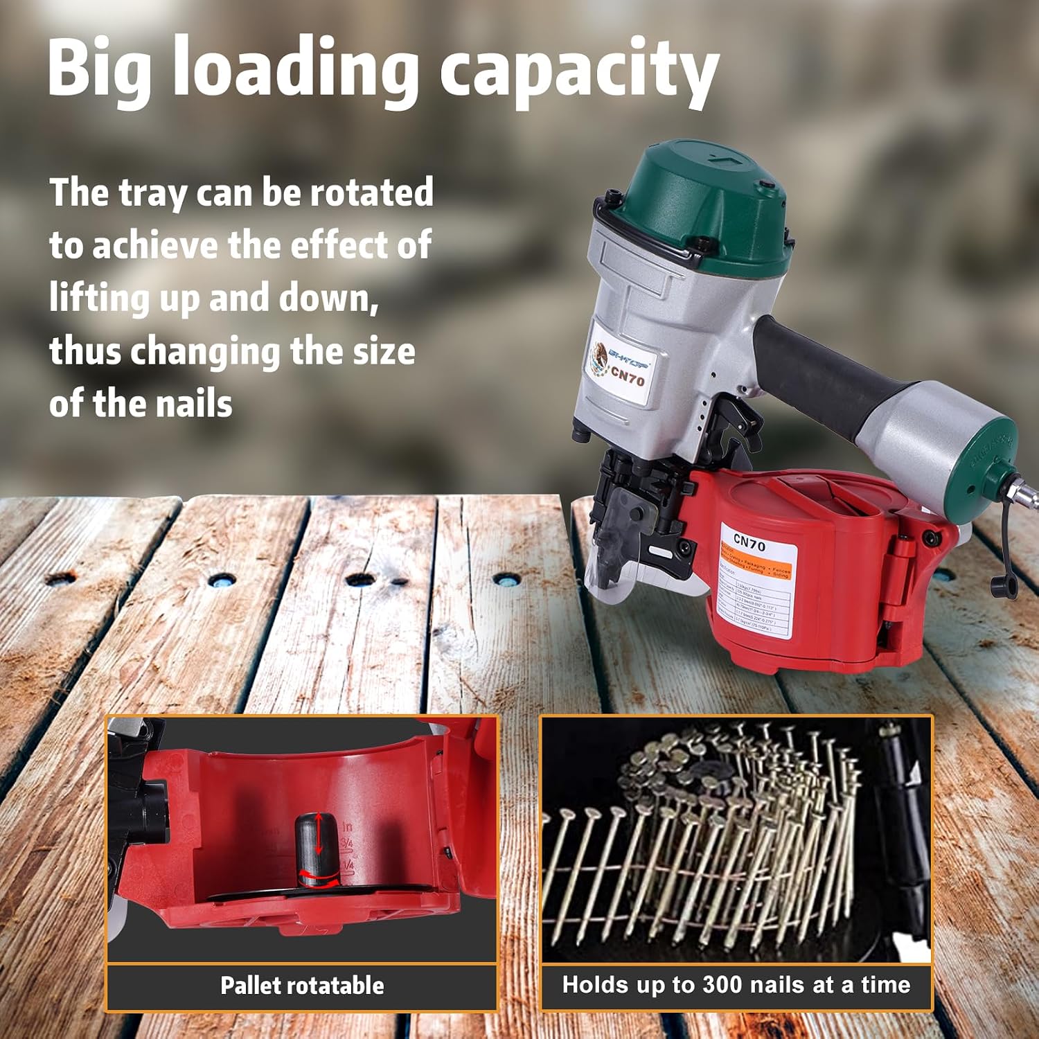 Mexican Style CN70 Coil Siding Nail Gun, 15 Degree Pneumatic Siding Nailer, 1-3/4' to 2-3/4' Coil Siding Nailer for Siding Sheathing Wooding Fencing Decking
