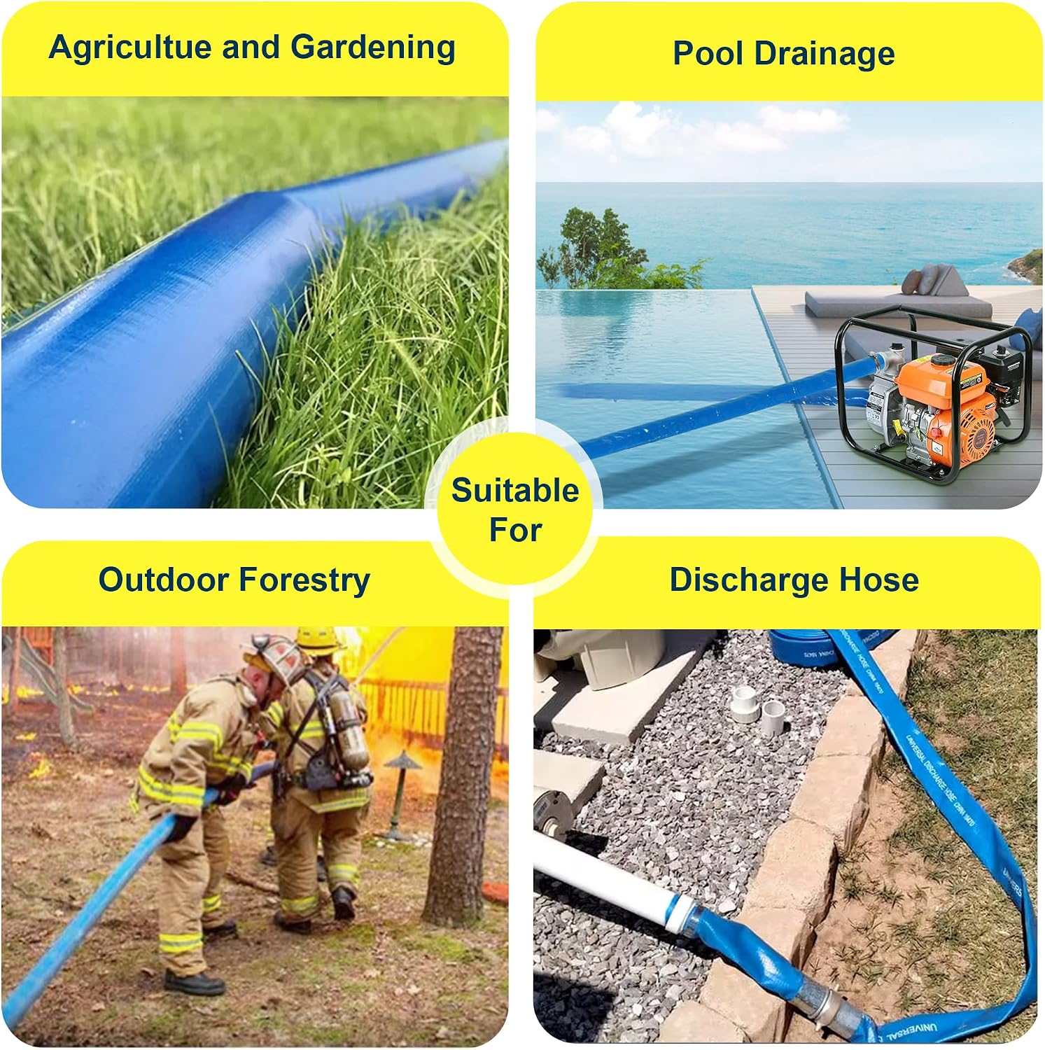 Discharge Hose 8 Inch x 25 ft, Lay-Flat, Backwash, Pool, Irrigation, Agriculture and Industrial, No Clamps - PonaFlex