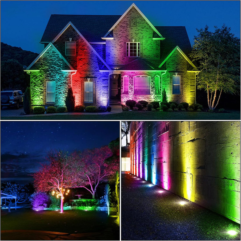 Low Voltage Landscape Lights 10W RGBW Warm White LED Well Landscape Lighting Remote Control IP67 Waterproof Outdoor 12V-24V Pathway Deck Ground Lights(10Pack with Connectors)