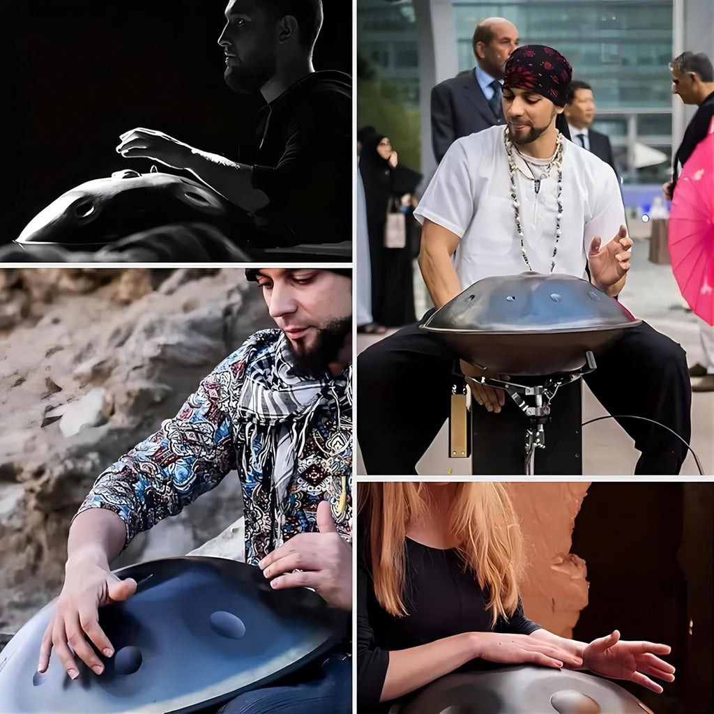 YAYUZEST Advanced Adult Handpan, 22-Inch 10-Note 440Hz D Minor Kurd Steel Drum with Soft Bag, 2 Mallets, Stand and Dust-Free Cloth (Gold)