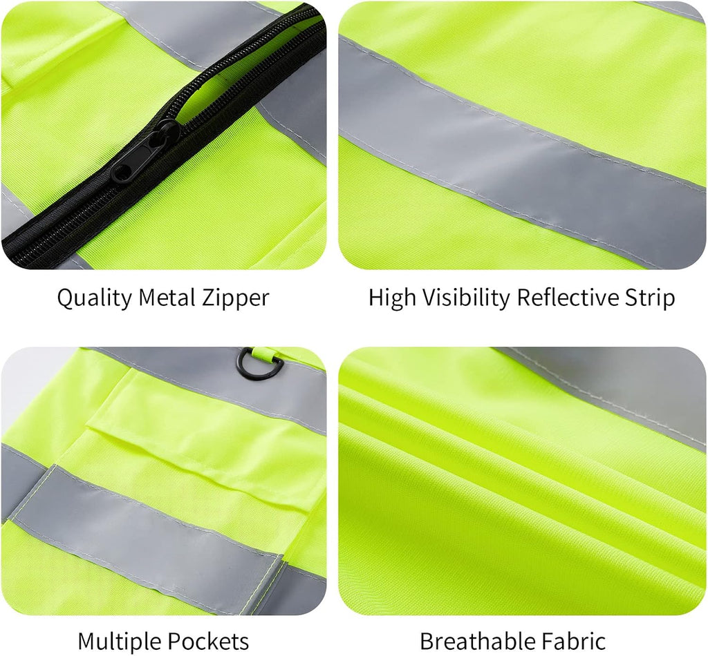 Custom Logo Safety Vest High Visibility Reflective Vest Class 2 Standard with Pockets and Zipper