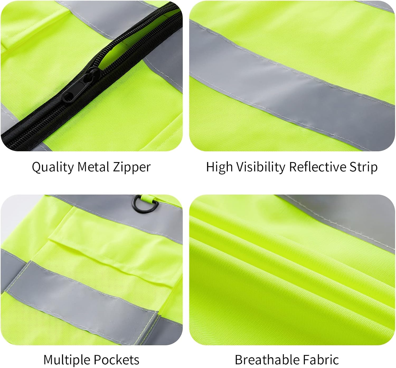 Custom Logo Safety Vest High Visibility Reflective Vest Class 2 Standard with Pockets and Zipper