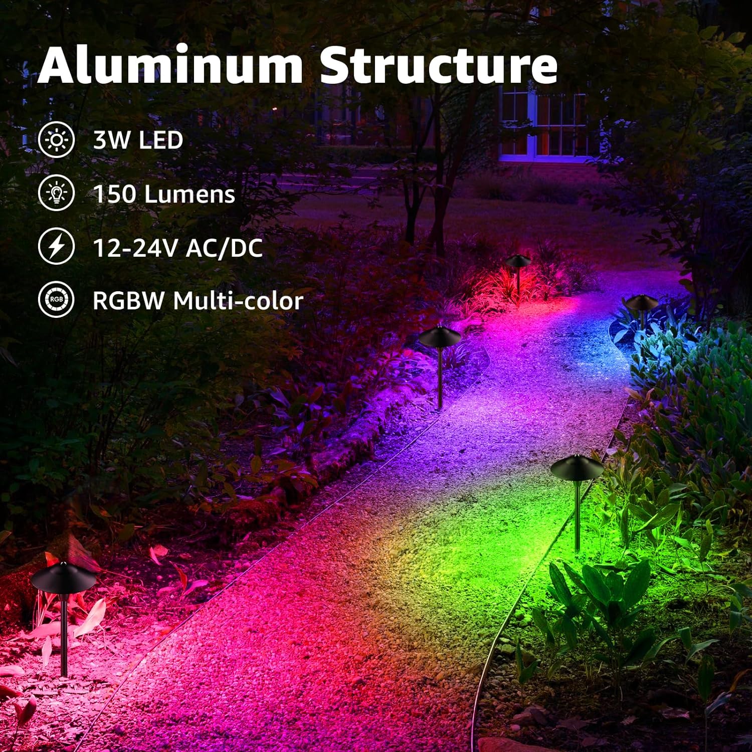 SUNVIE RGBW Low Voltage Landscape Lights 3W Color Changing Pathway Lights 12-24V Multi-Color Path Lights Waterproof for Yard Garden Walkway Holiday Landscape Lighting ETL Listed Cord, 12 Pack