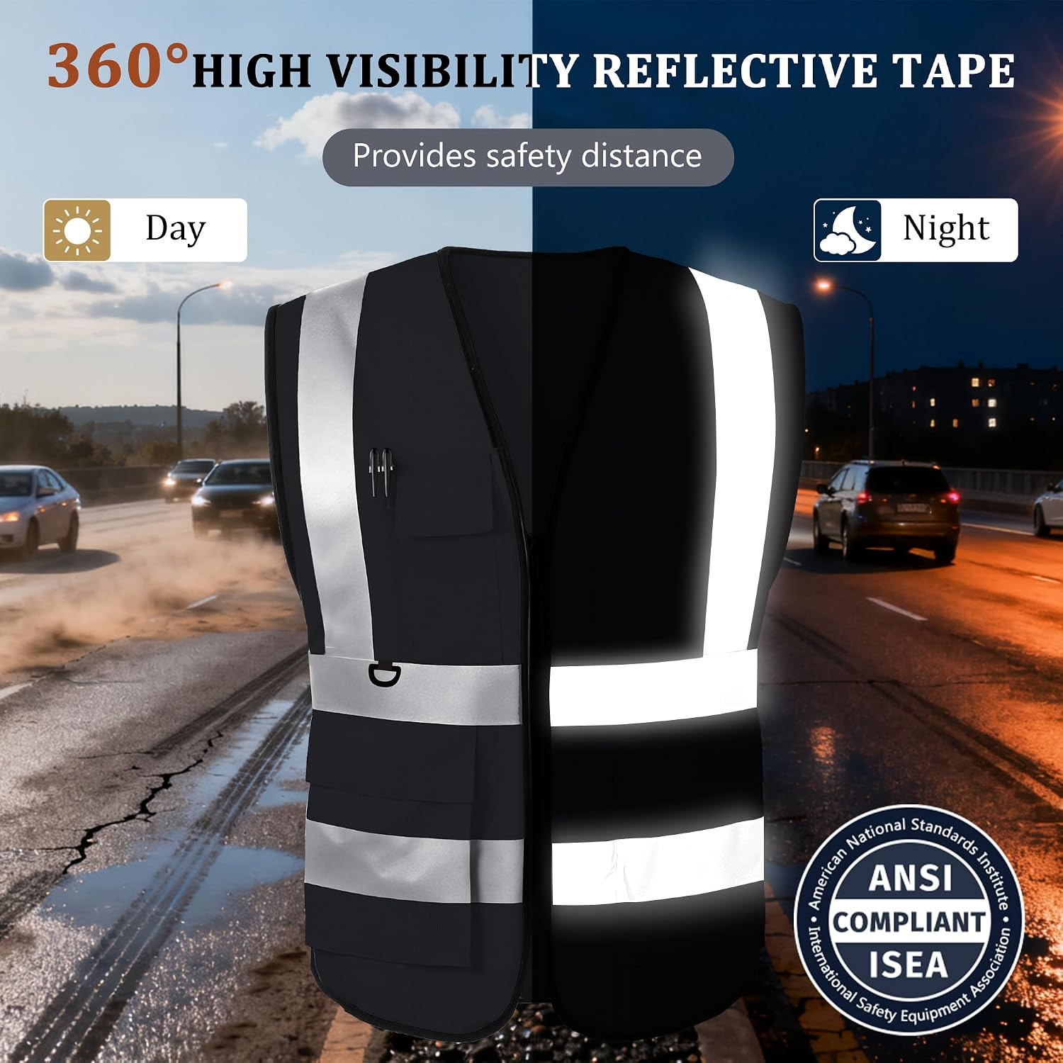 Custom Safety Vest, High Visibility Reflective Personalized Vest with Logo and Pockets for Men Women Construction
