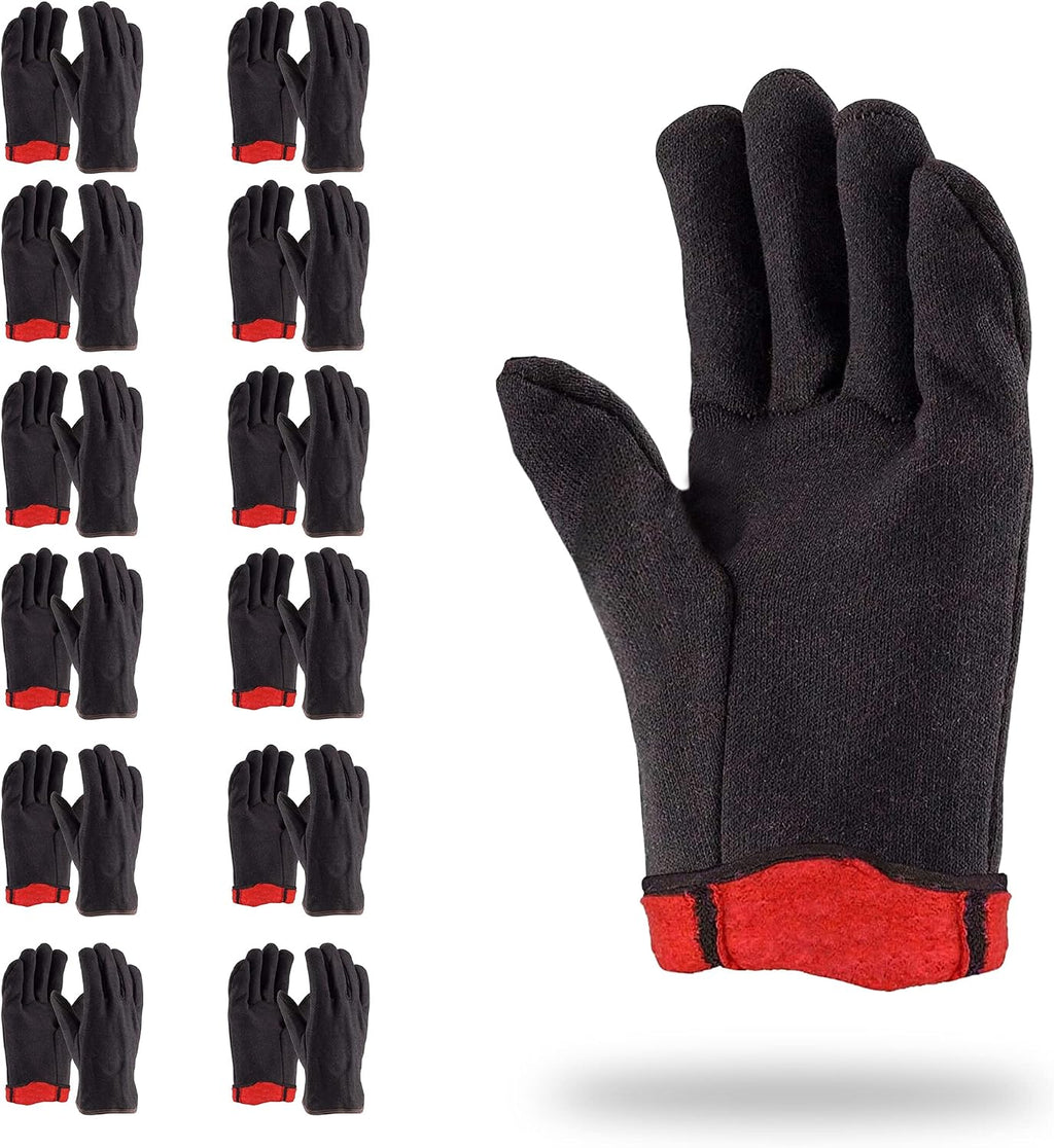 Fleece Lined Jersey Gloves, Brown Cotton Polyester Work Gloves, Open Cuff Reusable Glove