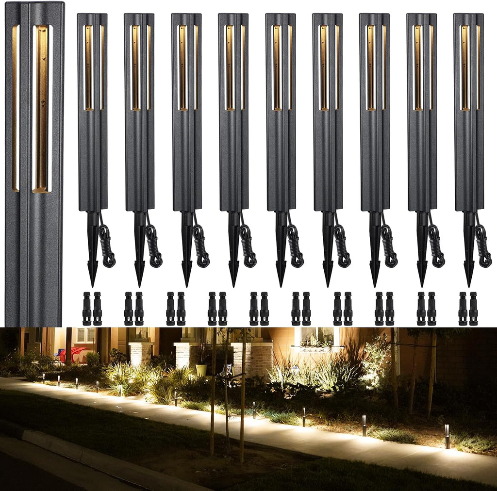 LEONLITE 10-Pack Low Voltage Path Lights, 3W LED Landscape Pathway Lights, Outdoor Landscape Lighting for Driveway, Garden, Aluminum, 12-24V AC/DC, ETL, IP65 Waterproof, 3000K Warm White, Black