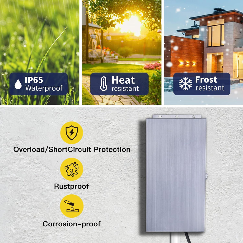 Gardenreet 600W Low Voltage Transformer with Mechanical Timer, Multi-Tap (120V AC to 12V-13V-14V-15V-16V-17V-18V-22V AC), Stainless Steel Shield for Outdoor Landscape Lighting, Spotlight (ETL Listed)