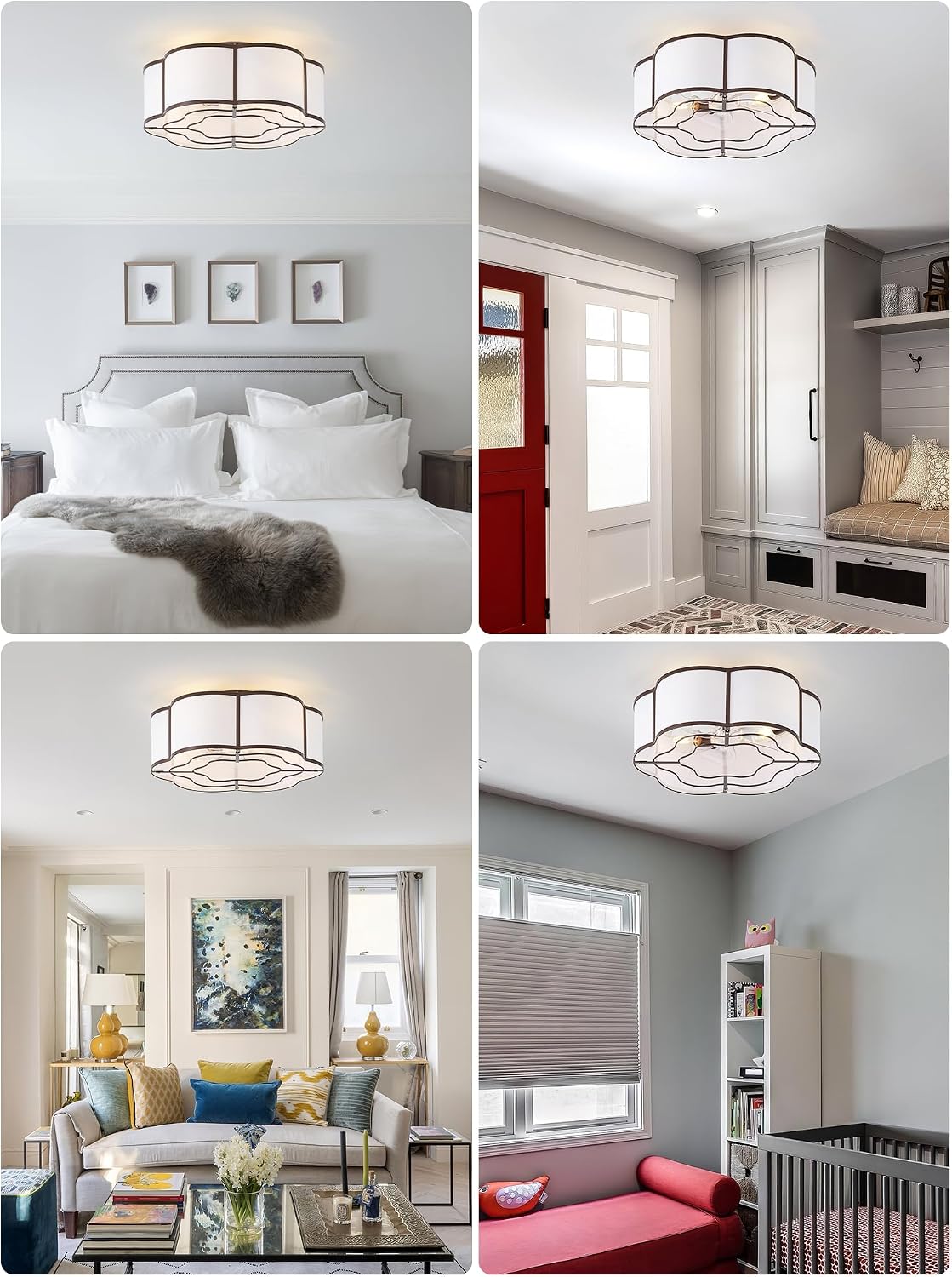 20' Farmhouse Ceiling Fan with Lights Flush Mount, Brown Enclosed Ceiling Fans with Lights Remote Control, Caged with 6 Speeds for Bedroom, Living Room, Nursery