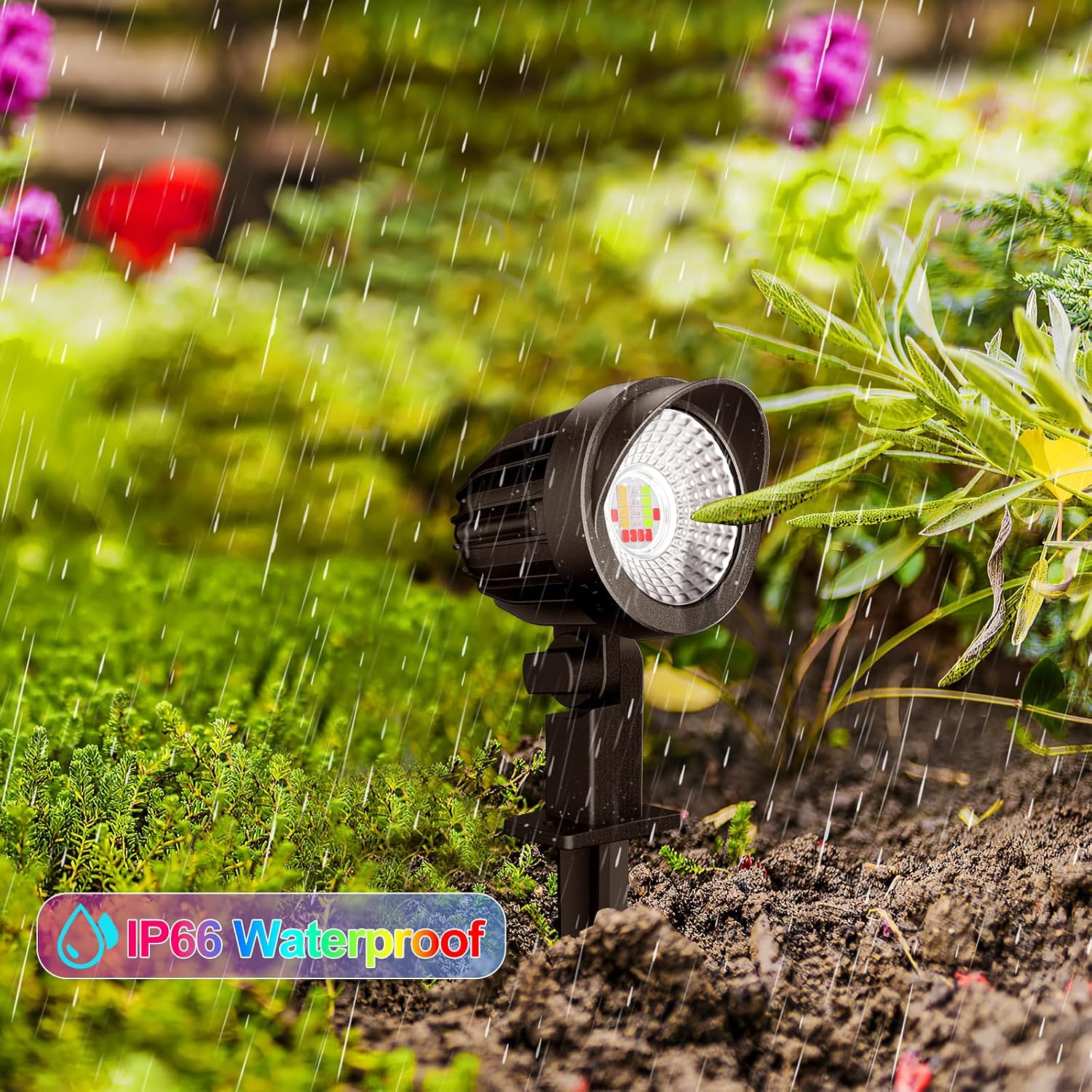 MEIKEE 15W RGB LED Spotlights Outdoor, AC120V RGB Color Changing Landscape Lights IP66 Waterproof Landscape Spotlights with Plug for Garden Path Yard Decoration