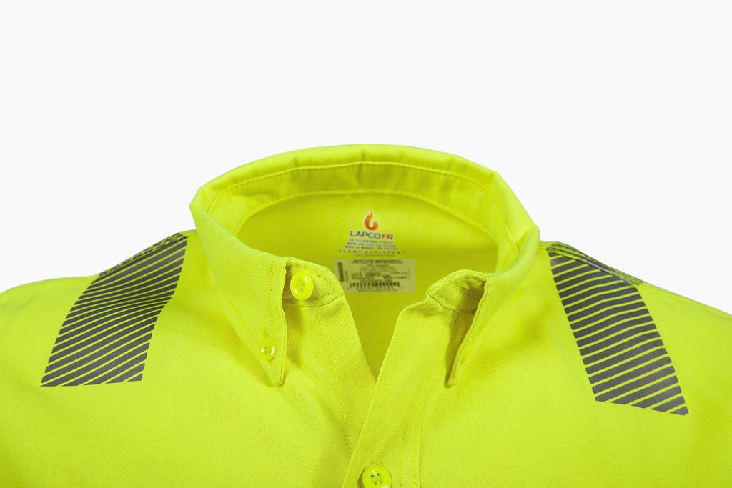 LAPCO FR Modern Hi-Viz Uniform Shirt, Class 3, 5oz. Tecasafe One, Hi-Viz Yellow, Small Long