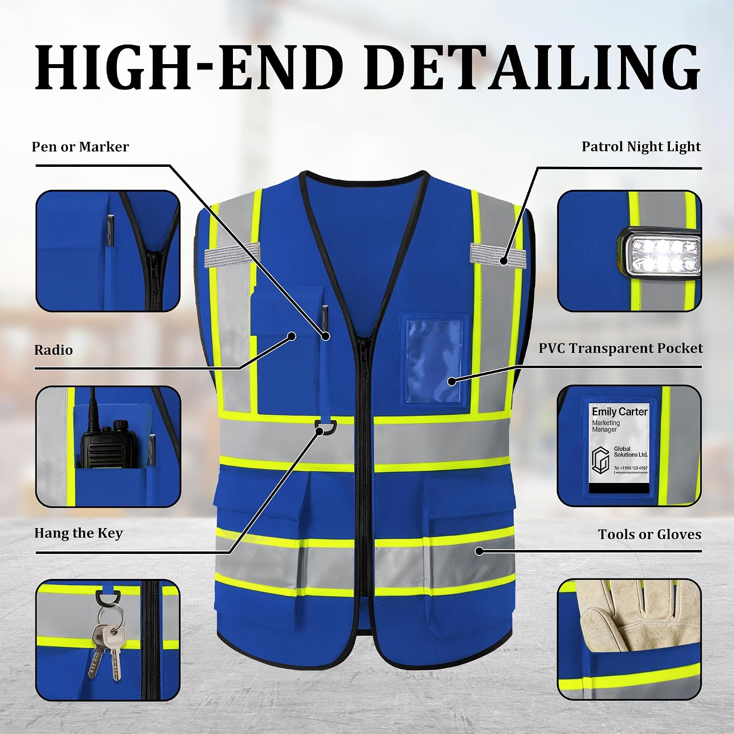 Custom Safety Vest with Logo, High Visibility Reflective Personalized Vest with Pockets and Zipper for Men Women Work