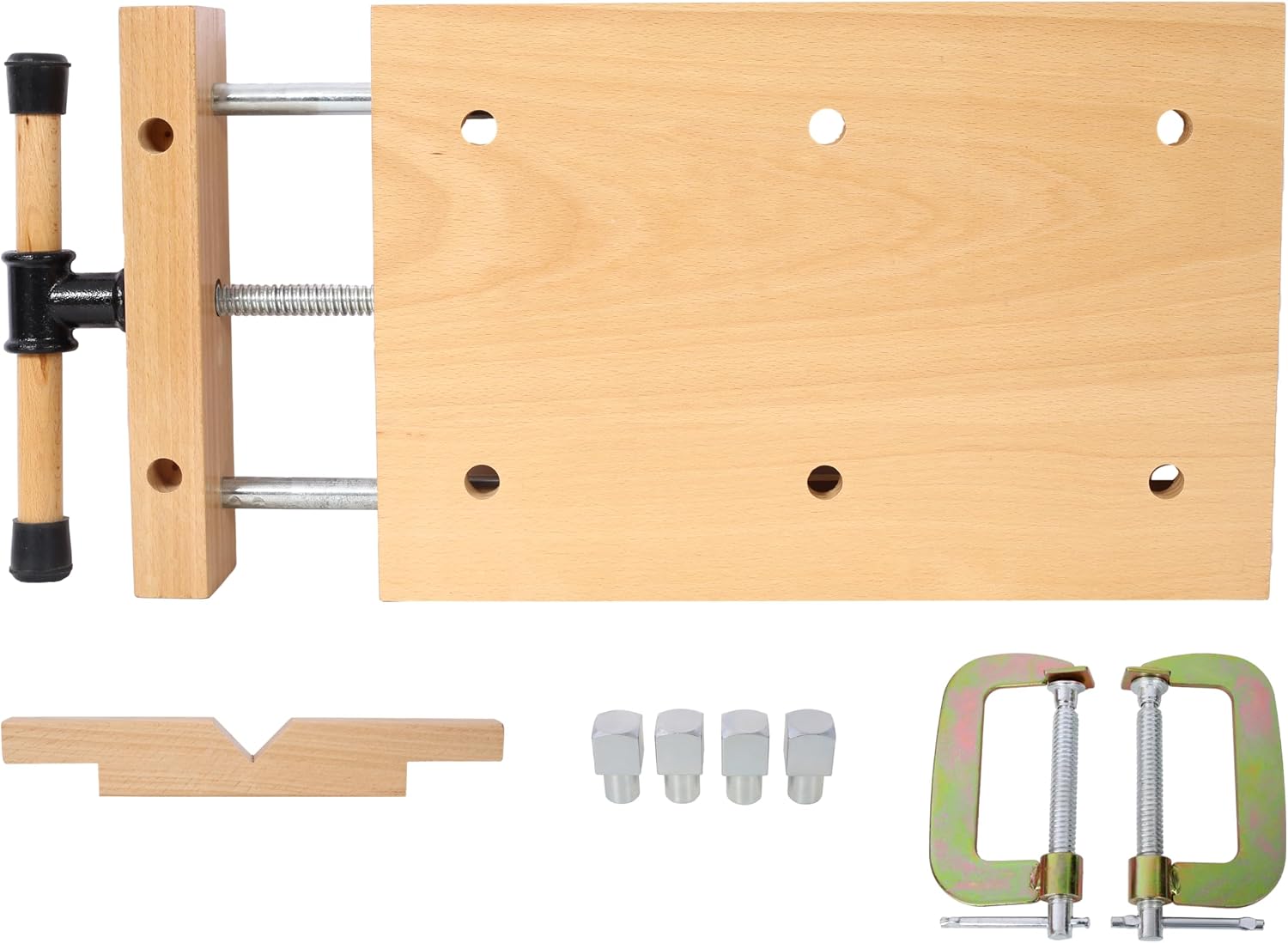 Portable Woodworking Bench Vise with 2 G-Type Fixing Clips, 4 Limit Blocks & Quick-Release Handle - Work Bench for Wood Processing