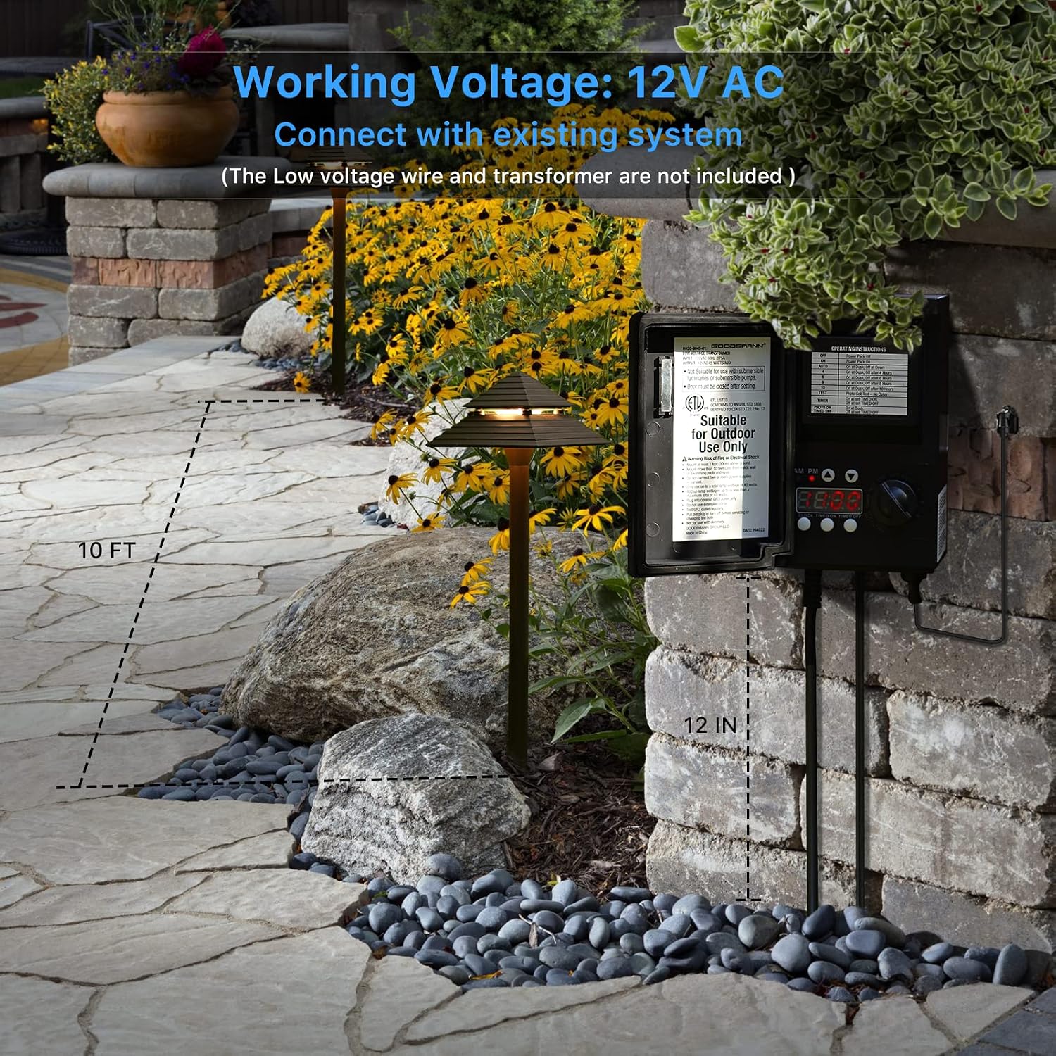 GOODSMANN Landscape Lighting 8PK Low Voltage Outdoor Path Lights 2-Tier Pagoda Landscape Path Lights Pathway Lights Wired 3W LED 180 Lumen 3000K Warm White Driveway Bronze Electric Pathway Light