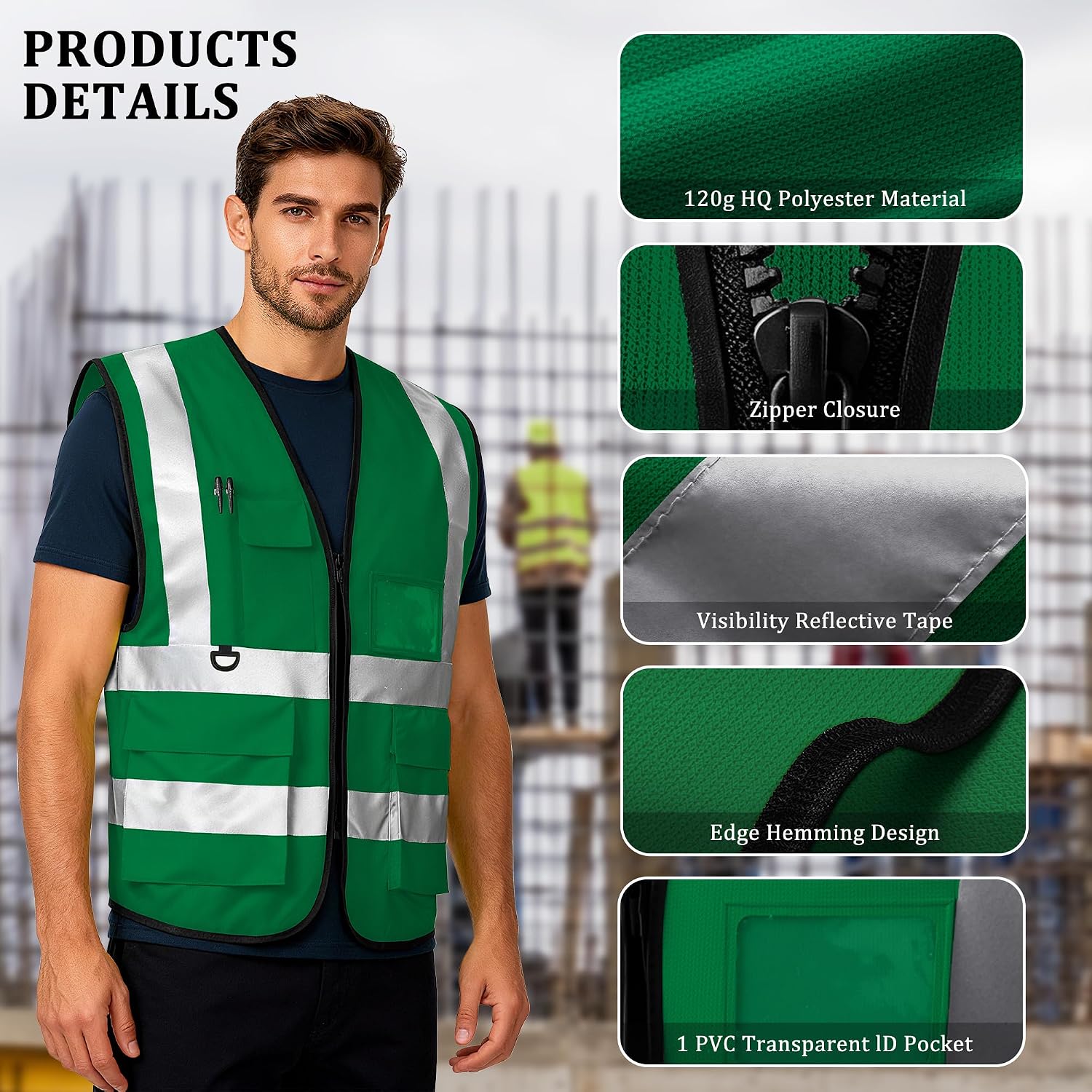 Custom Safety Vest, High Visibility Reflective Personalized Vest with Logo and Pockets for Men Women Construction