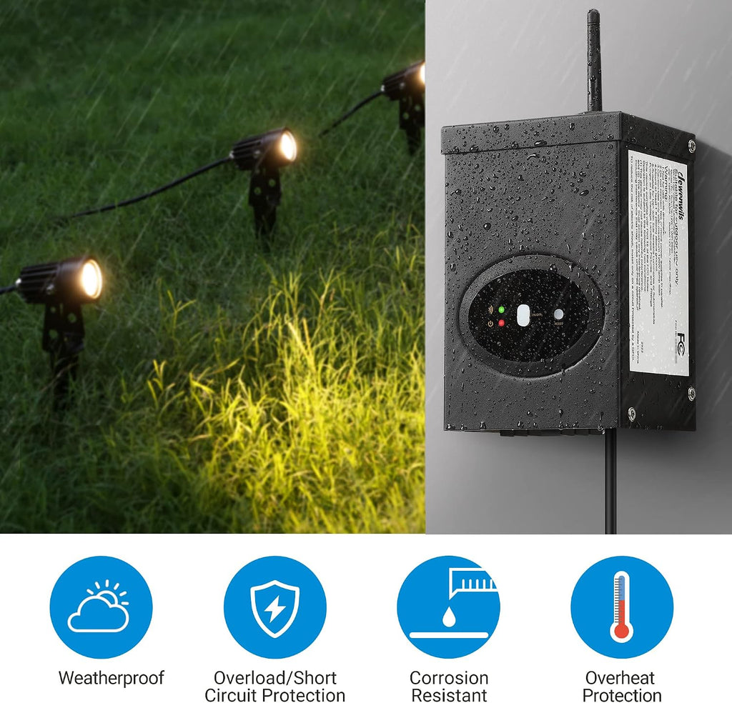 DEWENWILS 120W Low Voltage Landscape Transformer, Outdoor Transformer with Timer and Photocell Sensor, 120V AC to 12V AC, Weatherproof, for LED Lighting, Spotlight, Pathway Light, ETL Listed