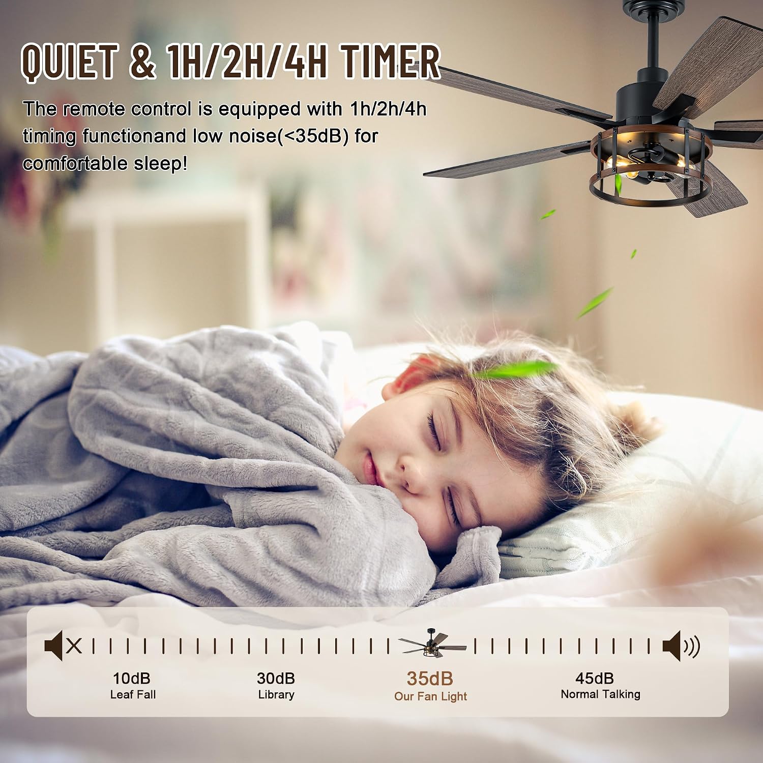 52IN Farmhouse Ceiling Fans with Lights and Remote,Chandelier Ceiling Fan with Reversible DC Motor,5 Double Finish Wood Blades,6 Speeds,Rustic Caged Ceiling Fan for Living Room,Dining Room,Bedroom