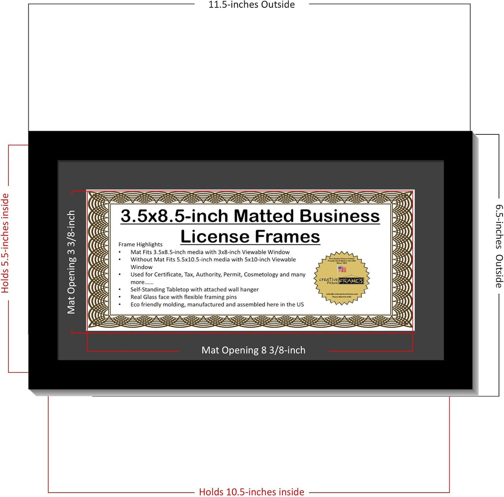 Creative Picture Frames 5.5X10.5Bk-B Business License Frame With Matting, Self Standing Easel And Wall Hanger For More Versatility (Pack of 12)
