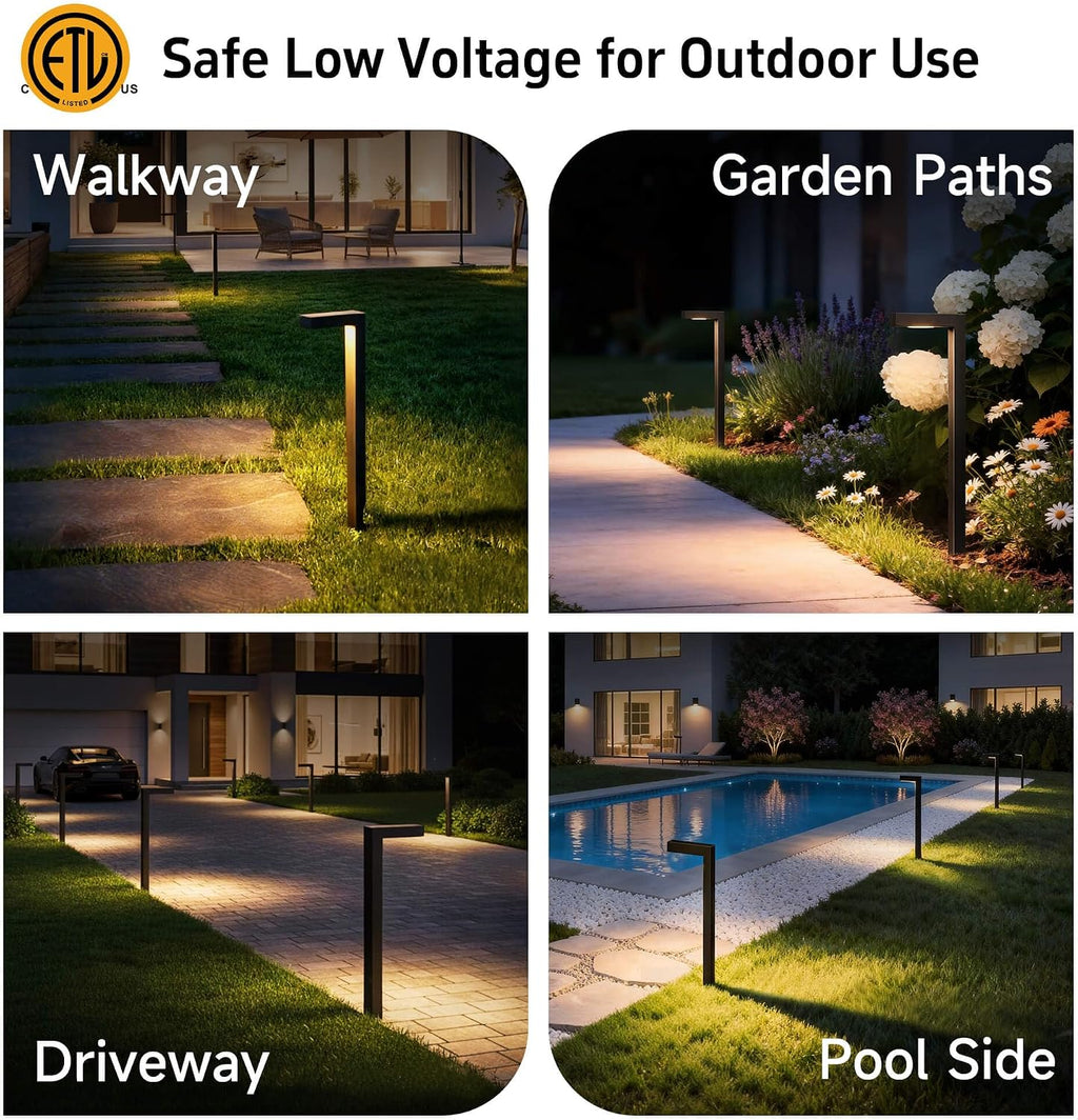 Gardenreet Brass Low Voltage Path Lights, Waterproof Landscape Pathway Light, 12V LED Outdoor Bronze L Shape Walkway Lamp for Driveway Yard Garden with 3W 270LM 4000K G4 Bulb 4 Pack