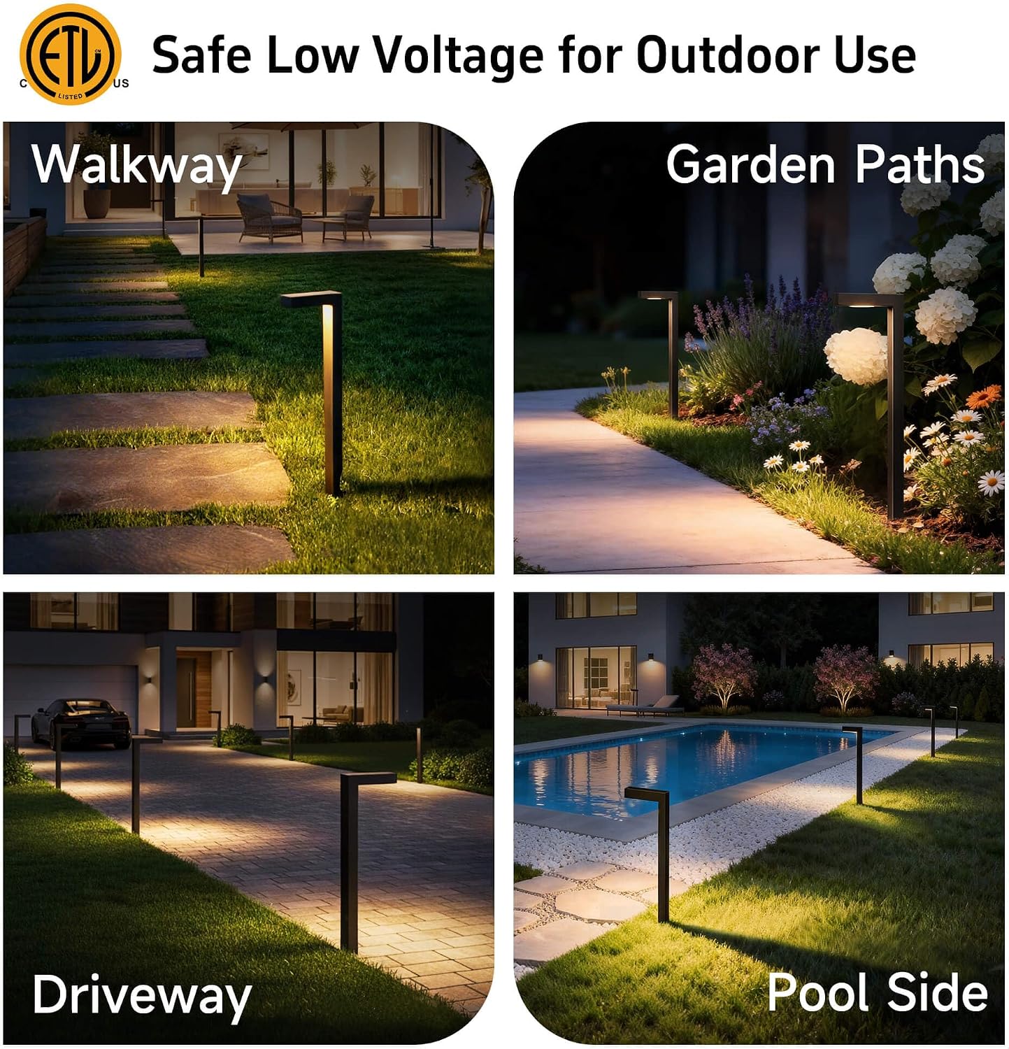 Gardenreet Brass Low Voltage Path Lights, Waterproof Landscape Pathway Light, 12V LED Outdoor Bronze L Shape Walkway Lamp for Driveway Yard Garden with 3W 270LM 4000K G4 Bulb 4 Pack