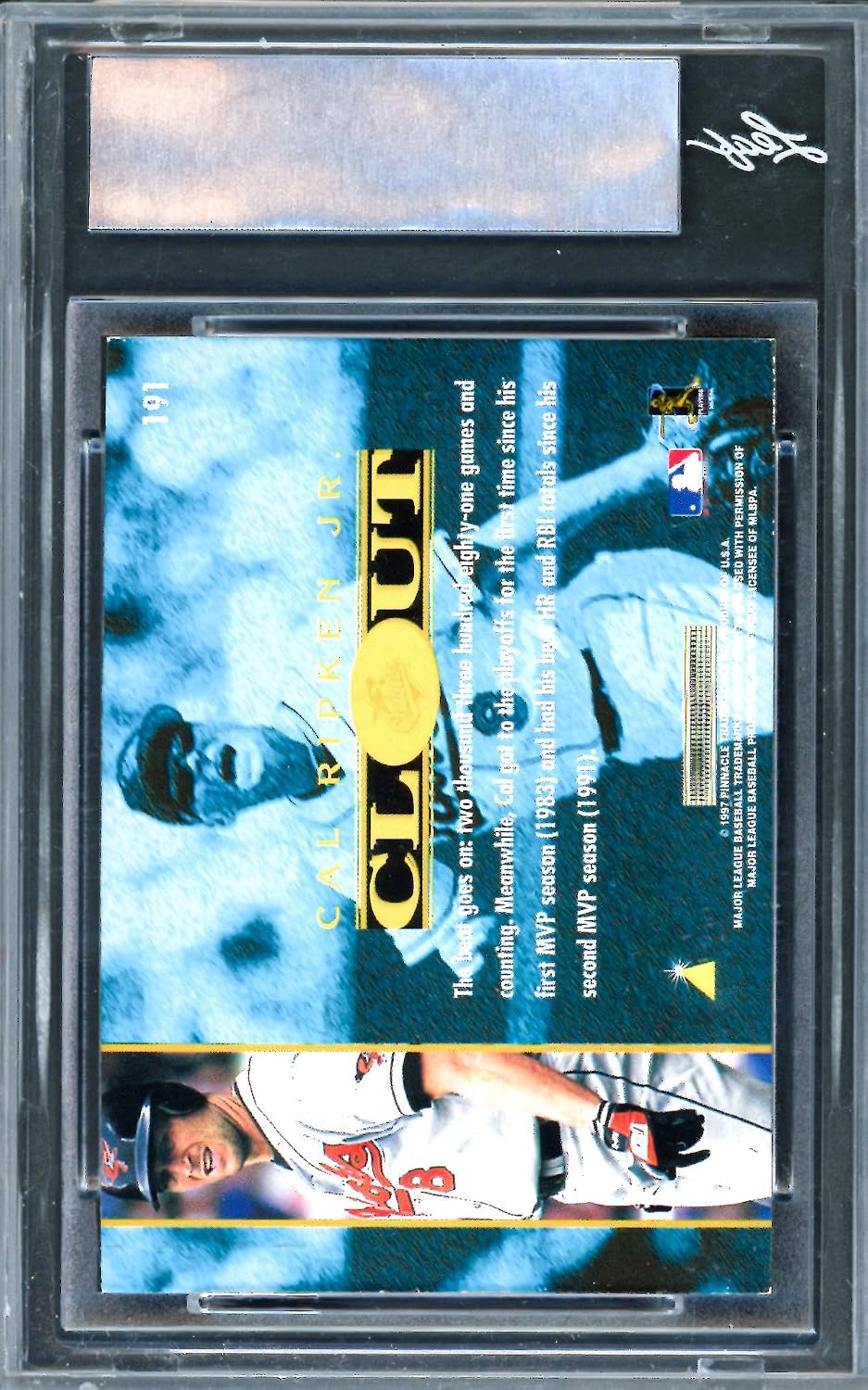 Cal Ripken Jr. Autographed 1997 Pinnacle Aficionado Card #191 Baltimore Orioles Leaf SKU #243519 - MLB Autographed Baseball Cards