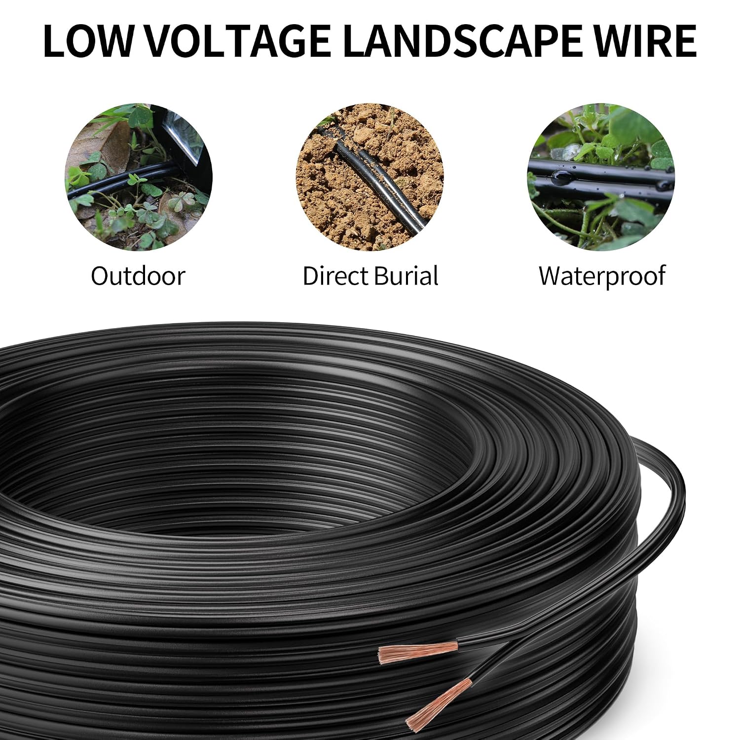 Energeaster 250 Feet 12 Gauge Wire, 12/2 Low Voltage Landscape Wire Pure Copper - Outdoor Direct Burial Waterproof, Electrical Cord 2-Conductor for Low Voltage Landscape Lighting