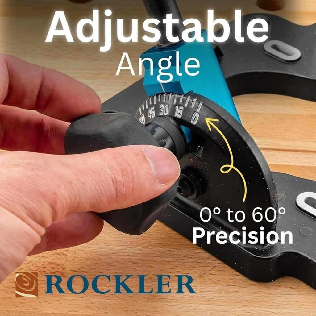 Rockler Drill Guide | Portable Drill Press Adapter for Hand Drill - 0 to 60 Angle w/Protractor & Chuck Key for Straight Holes - Rockler Woodworking