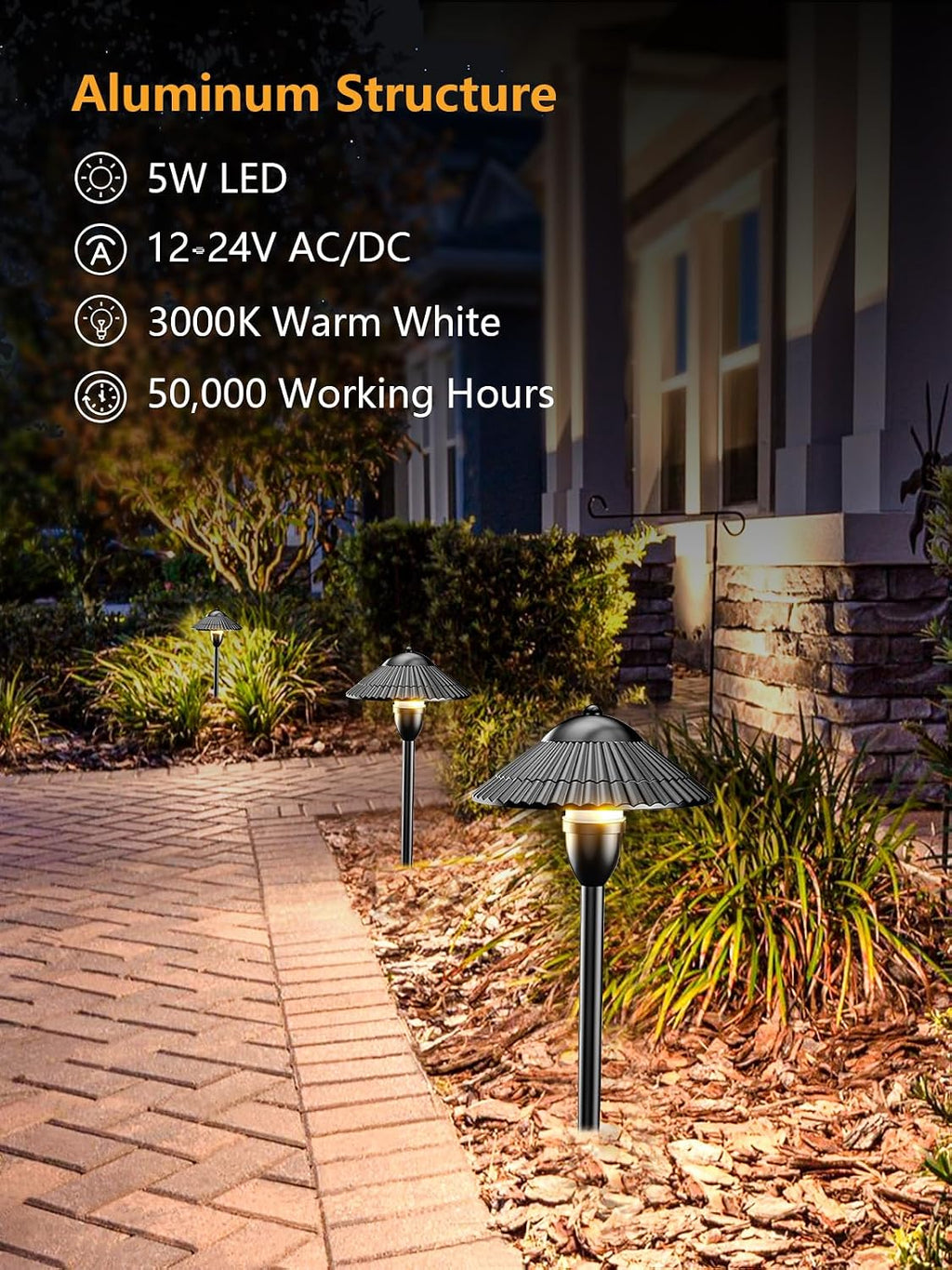 ZUCKEO Low Voltage Landscape Lighting LED Pathway Lights, 5W Landscape Path Lights 3000K Warm White 12-24V, Outdoor IP66 Ground Light for Garden, Walkway, Yard (12-Pack with Connector)