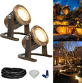 GKOLED Solid Brass Underwater Light, Low Voltage LED Pond Lights, Submersible Fountain Lighting with 5W 2700K 410LM MR16 Bulb, 9-15V AC/DC Outdoor Landscape Light, IP68 Rated Pool Spotlights, 2 Pack