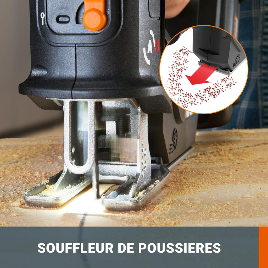 WORX 20V WX550 Cordless Jigsaw and Sabre Saw, 20 mm Stroke, Up to 127 mm, Multifunction, Wood Cutting, Aluminum, Steel, PVC, Pendulum Function, with 1 x 2Ah Battery and Fast Charger