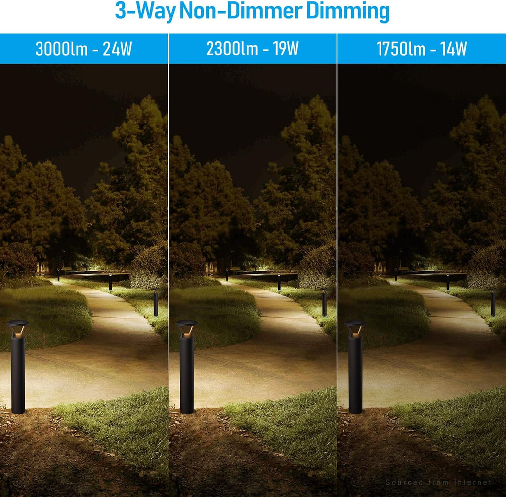 LEONLITE 3CCT LED Bollard Landscape Pathway Light, 42' 14W/19W/24W Adjustable Watts, 120V-277V Commercial Bollard Fixture, 0-10V Dimmable UL Listed Landscape Area Light, Open-Top