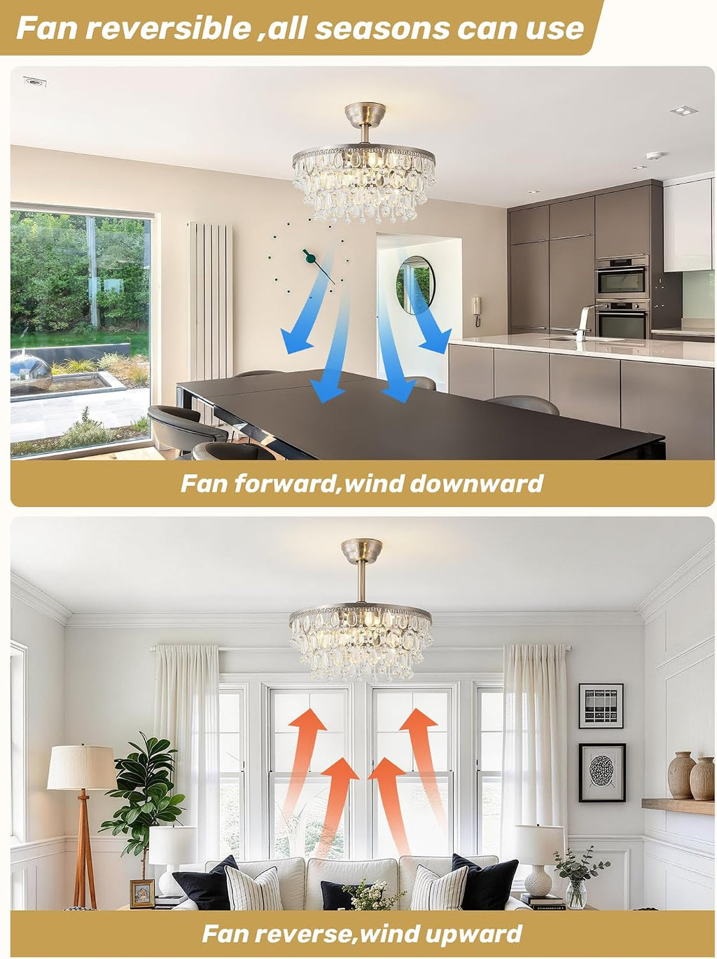 Silver Crystal Fandelier Ceiling Fan with Light, 20' Crystal Chandelier Ceiling Fans with Lights and Remote with 6 Speeds Caged for Bedroom, Living Room, Nursery