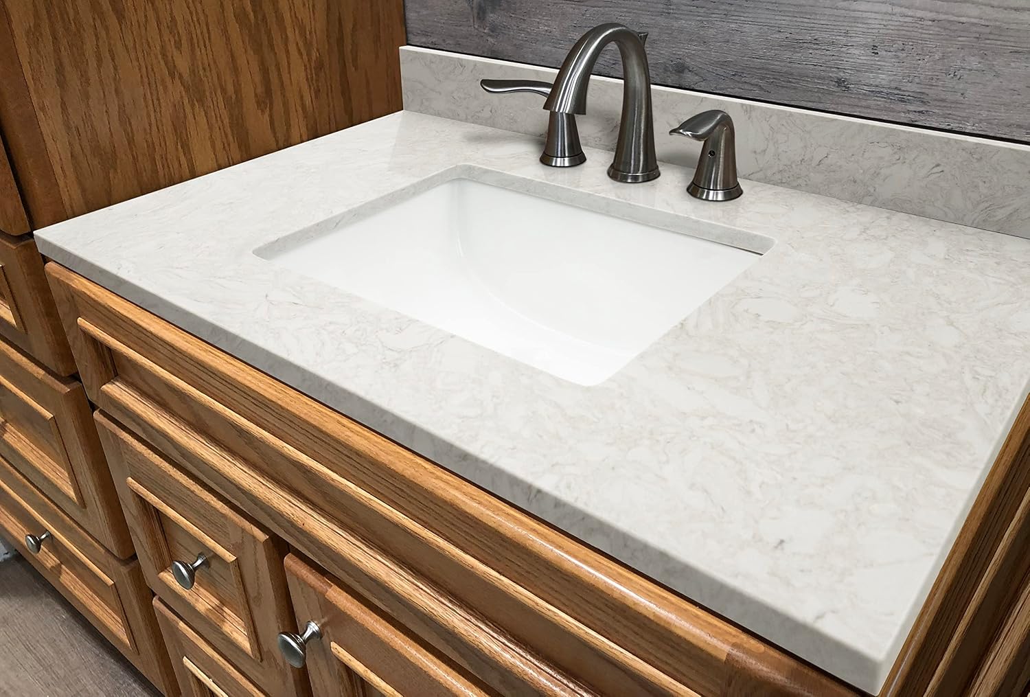 MSI Drifting Fog Vanity Top with Under Mount Rectangle Ceramic Sinks, Engineered Marble Stone, 4' CC Faucet Holes, 37'X22'