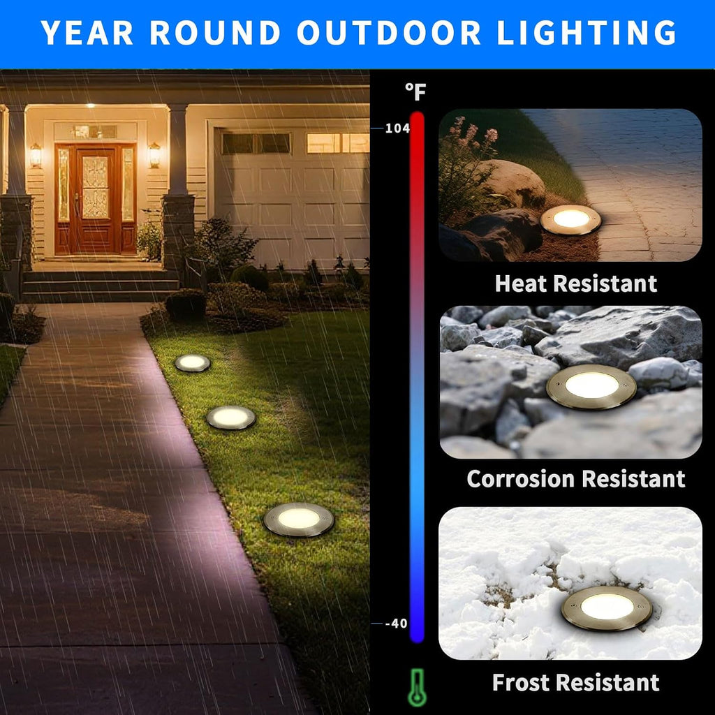 18W Ground Lights 110V-120V Outdoor Landscape Lighting 4 Pack | Diameter 8 inches, Waterproof IP67, Warm White 3000K, Line Voltage Pathway Lighting for Well Sidewalk Garden