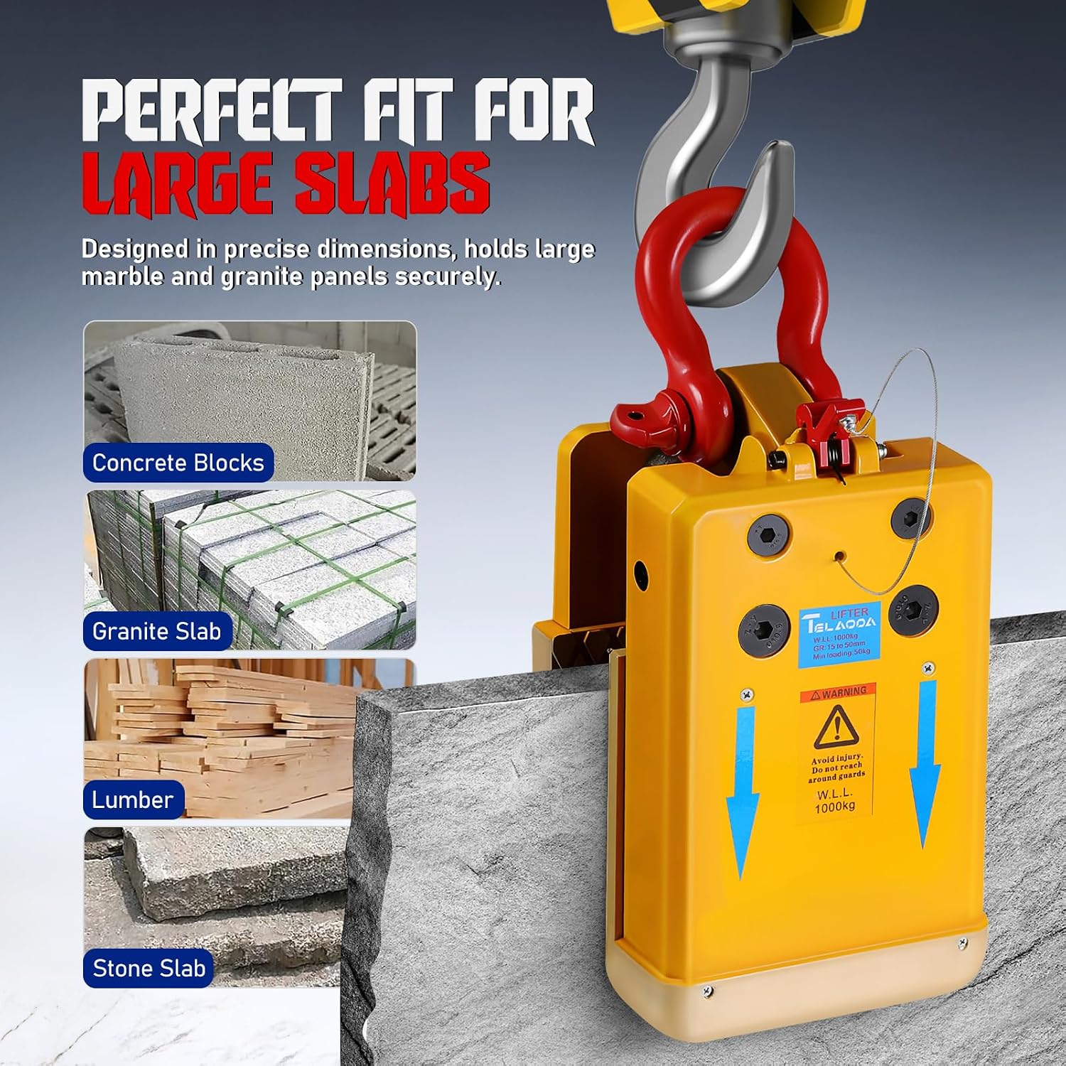 2200LBS Stone Miter Clamp, Heavy Duty Stone Lifting Clamps (0.39-1.97'') in Opening Range, Stone Slab Clamp with Soft Rubber Jaws, Granite Marble Lifting Tool Slab Lifter, 15-50mm