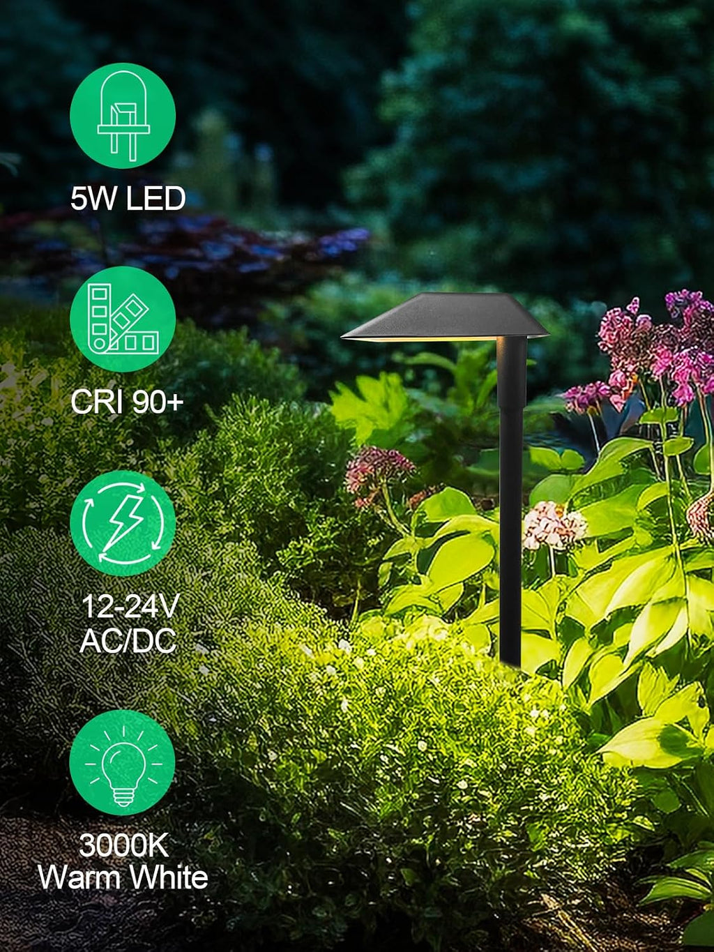 5W Low Voltage Landscape Pathway Lights with Connectors,12-24V Outdoor Path Lights, 3000K Wired Landscape Lights for Yard Garden Walkway, IP66 Waterproof（12Pack）