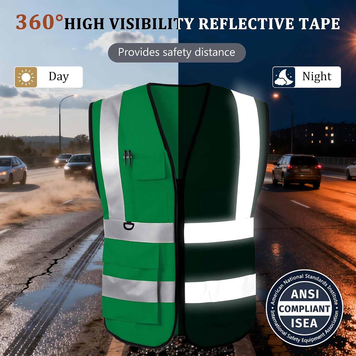 Custom Safety Vest, High Visibility Reflective Personalized Vest with Logo and Pockets for Men Women Construction
