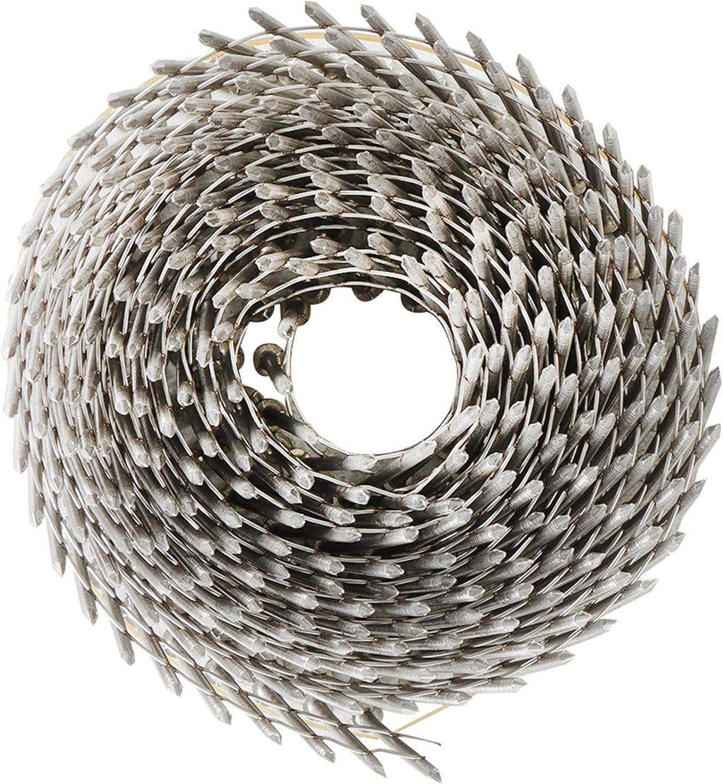 3600Pcs Siding Nail Coil Wire 15 Degree Coil Wire 2-1/2 inch x 0.09 inch Ring Shank 304 Stainless Steel Wall Nails Small Cap Coil Nails Cap Rim Cocking 5.3-5.6 mm