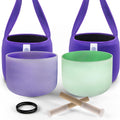 FMTY 10inch Crystal Singing Bowls set prefect pitch(±10HZ) Green(Heart)+ Purple(Crown) with Soft Carrying Bag Sound Bowls Chakra Bowl